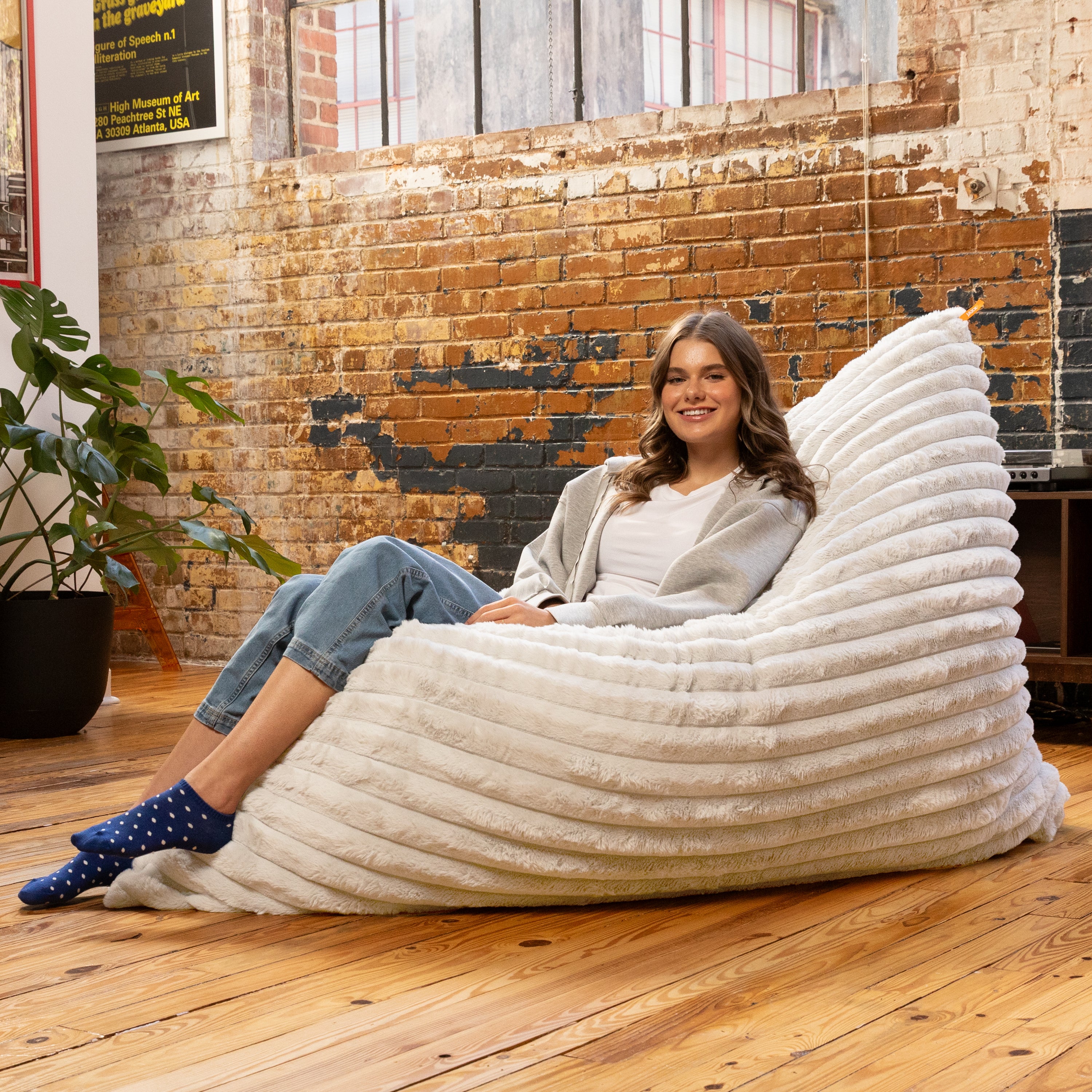 Jaxx Pillow Saxx 5.5-Foot Faux Fur - Luxuriously Soft Bean Bag Floor Pillow and Lounger, Mondo Ivory