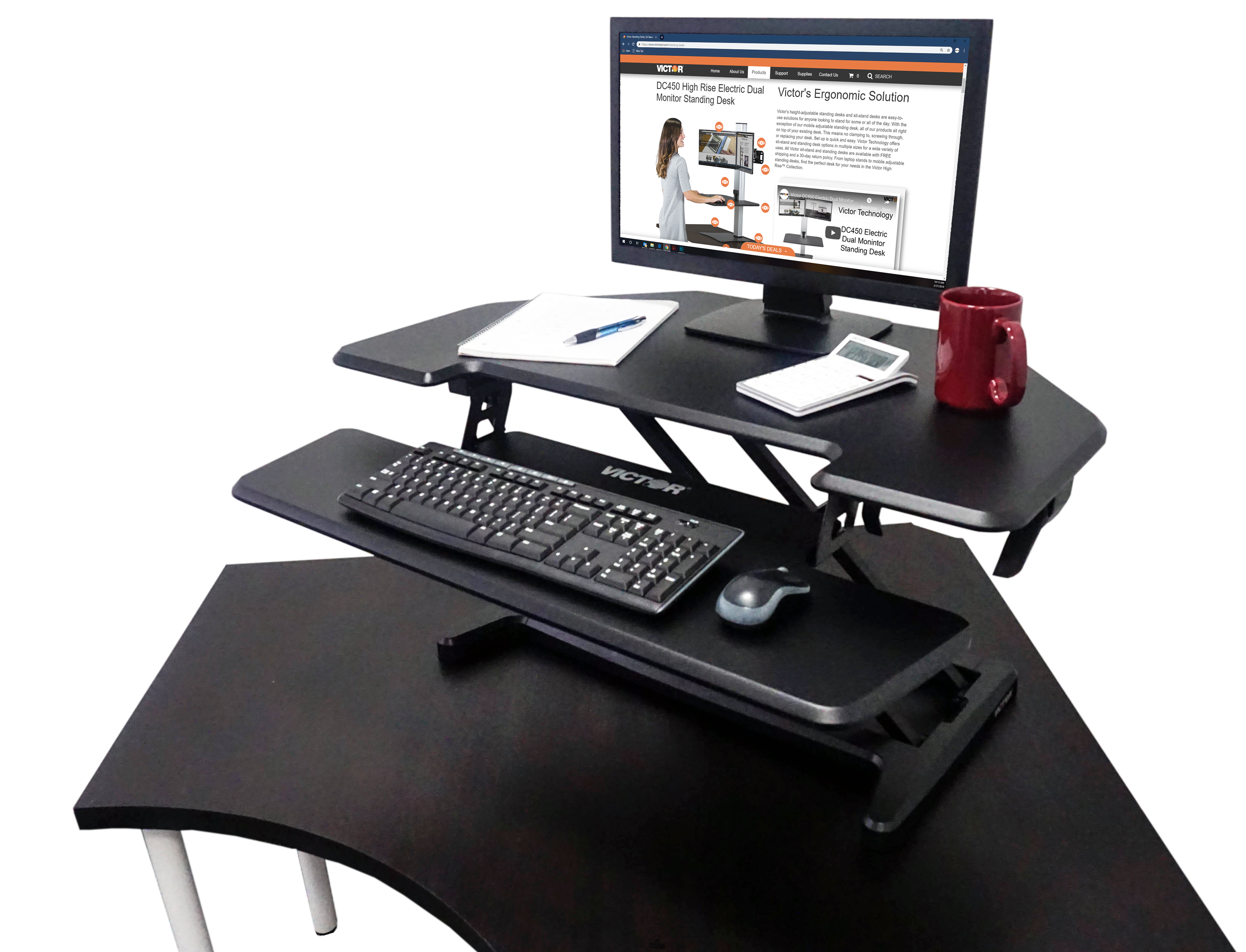 High Rise™ Height Adjustable Corner Standing Desk with Keyboard Tray