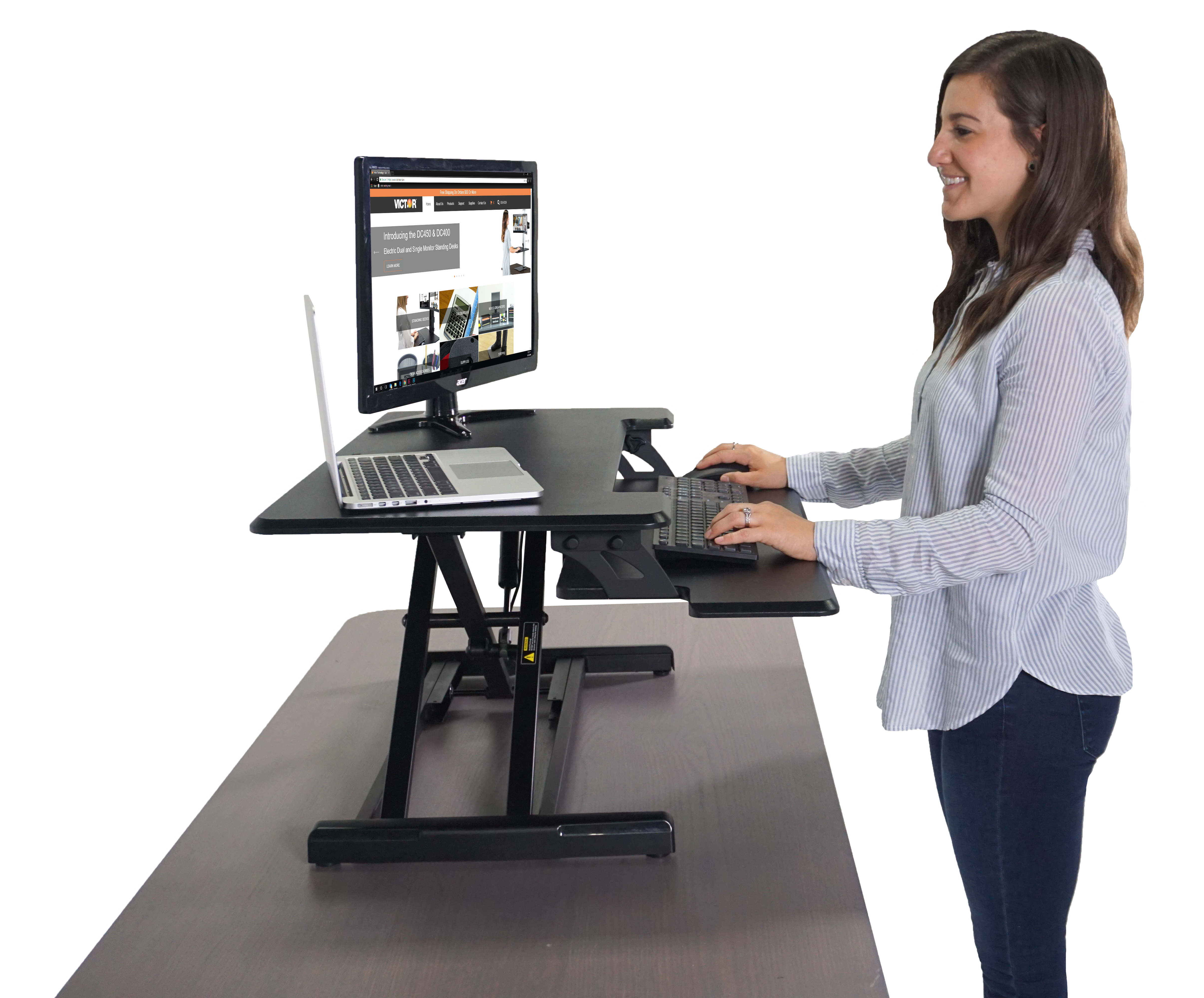 High Rise™ Height Adjustable Compact Standing Desk with Keyboard Tray, White