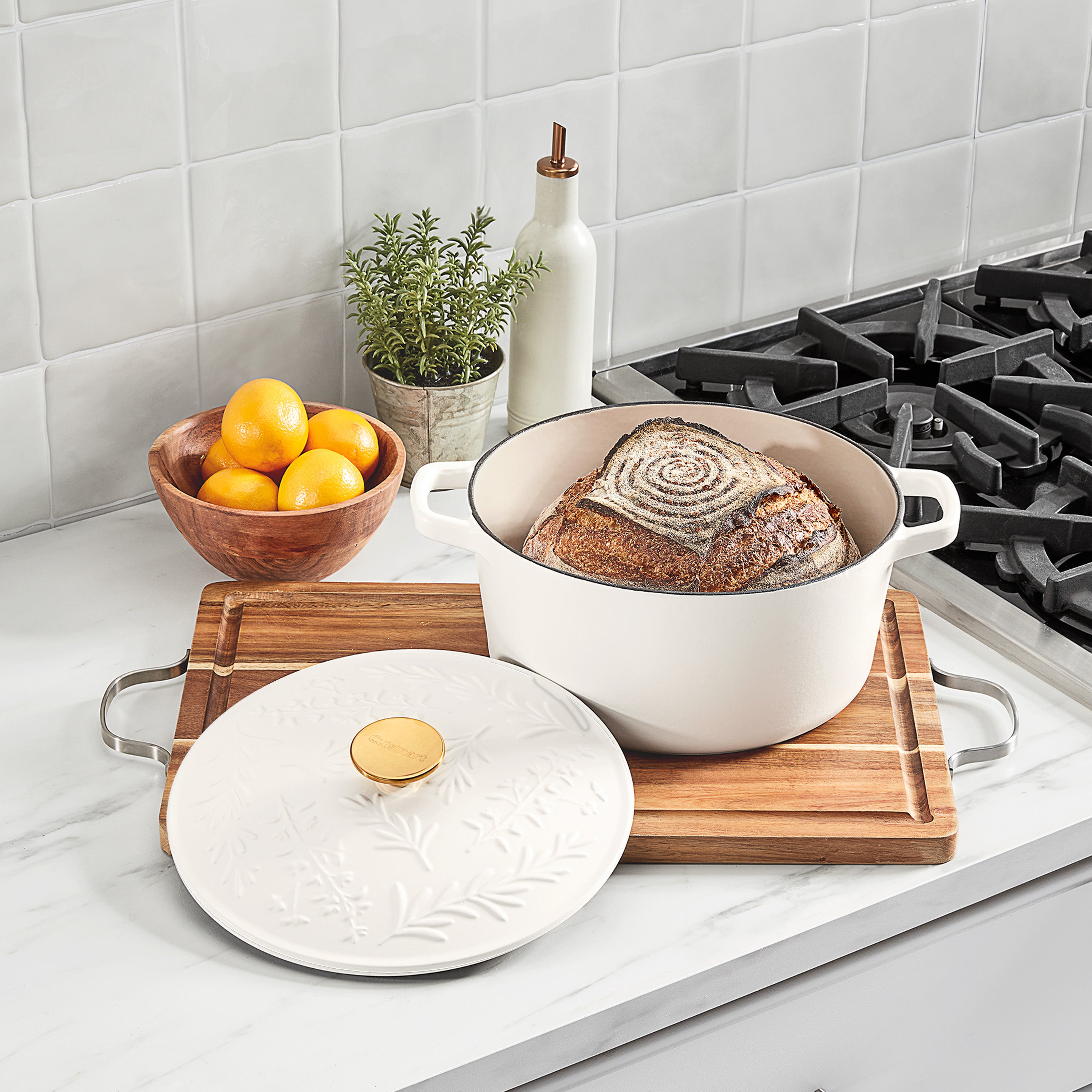 Earth & Essence 5 Qt. Casserole with Cover - Rosemary & Thyme Design - White