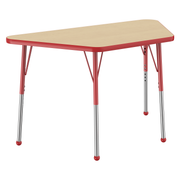 24" x 48" Trapezoid T-Molding Activity Table with Adjustable Standard Ball Glide Legs - Maple/Red