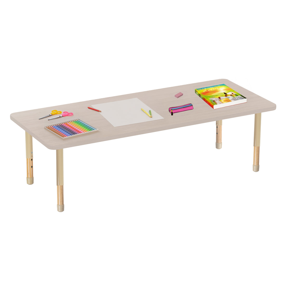 30" x 72" Rectangle Thermofused Activity Table with Adjustable Chunky Wood Legs - Asian Sand/Sand/Natural