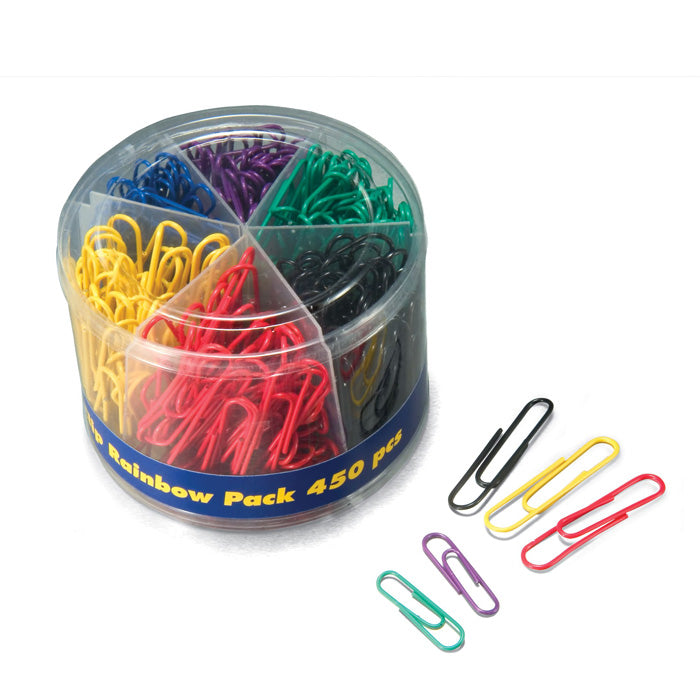 Rainbow Vinyl Paper Clips, 300 #2 Clips and 150 Giant Clips