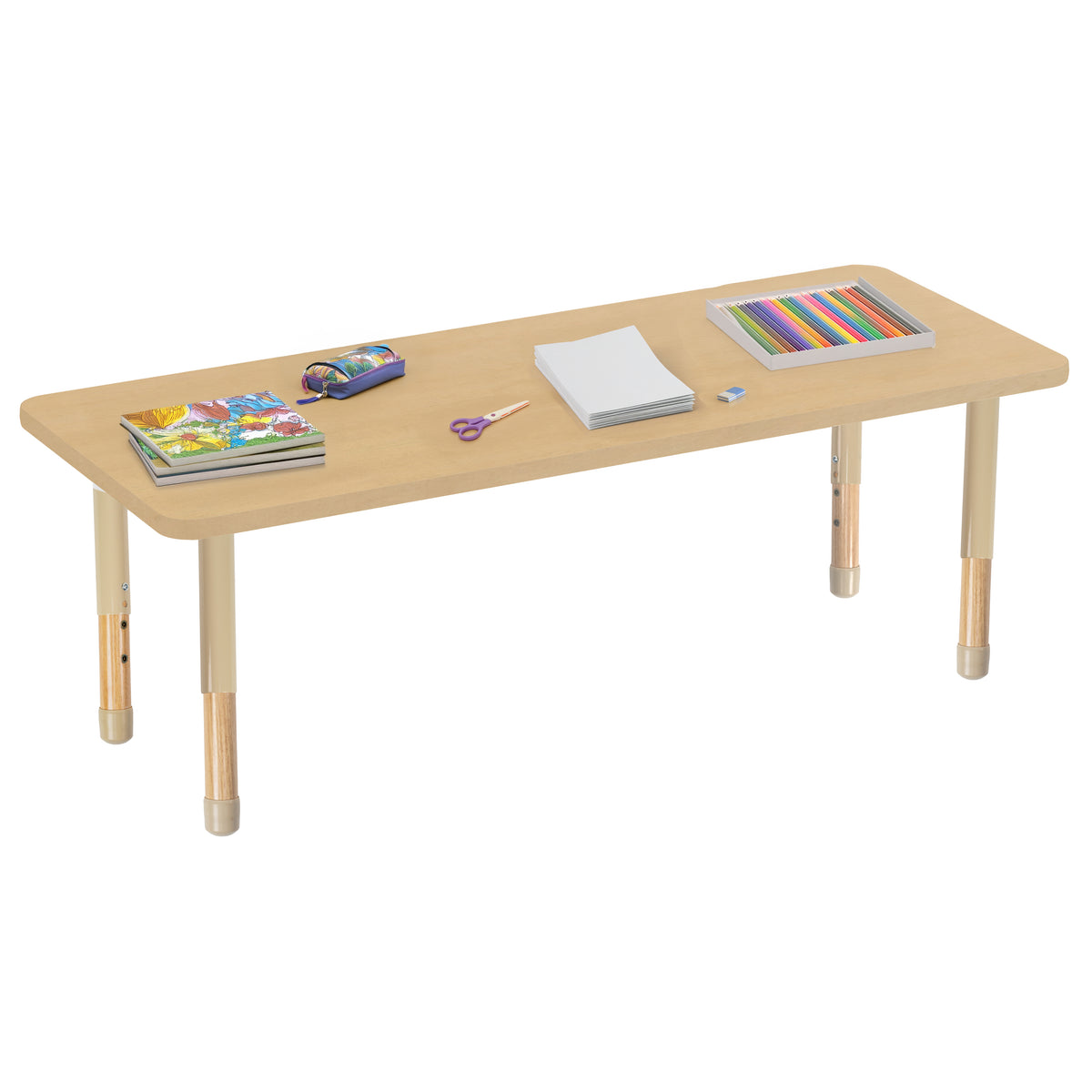24" x 60" Rectangle Thermofused Activity Table with Adjustable Chunky Wood Legs - Maple Grain/Sand/Natural