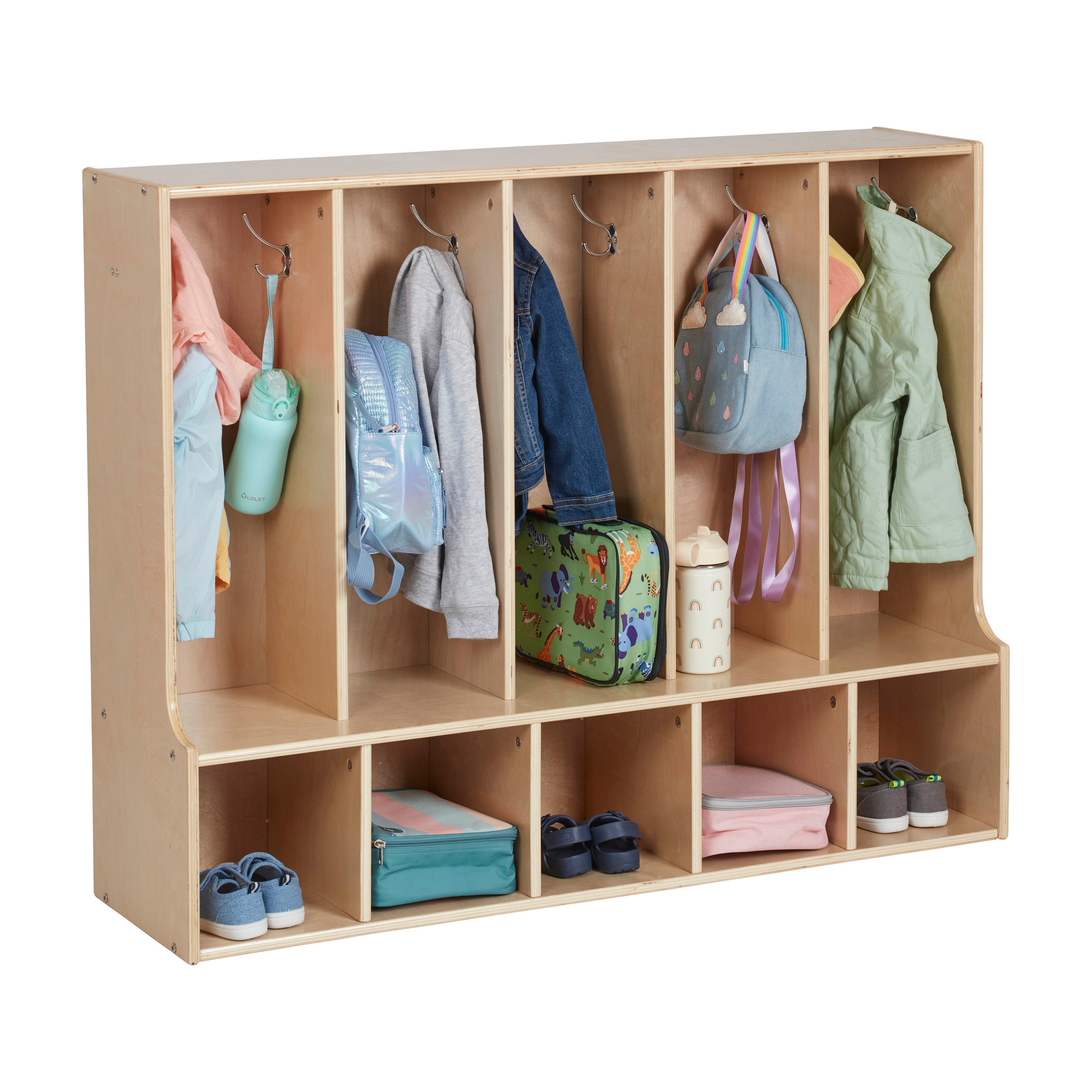 Streamline 5-Section Toddler Coat Locker with Bench - Natural