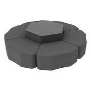 Pro Series Hexagon Ottoman Table with Petal 12" H Seating, 7-Piece Set - Slate Gray Crosshatch/Cosmic Strandz