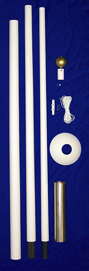 Fiberglass Flagpole 20 Ft. White Fiberglass 3 Section Flagpole has Exceptional Strength, Villager III Kit