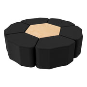 Pro Series Hexagon Ottoman Table with Petal 18" H Seating, 7-Piece Set - Black/Maple