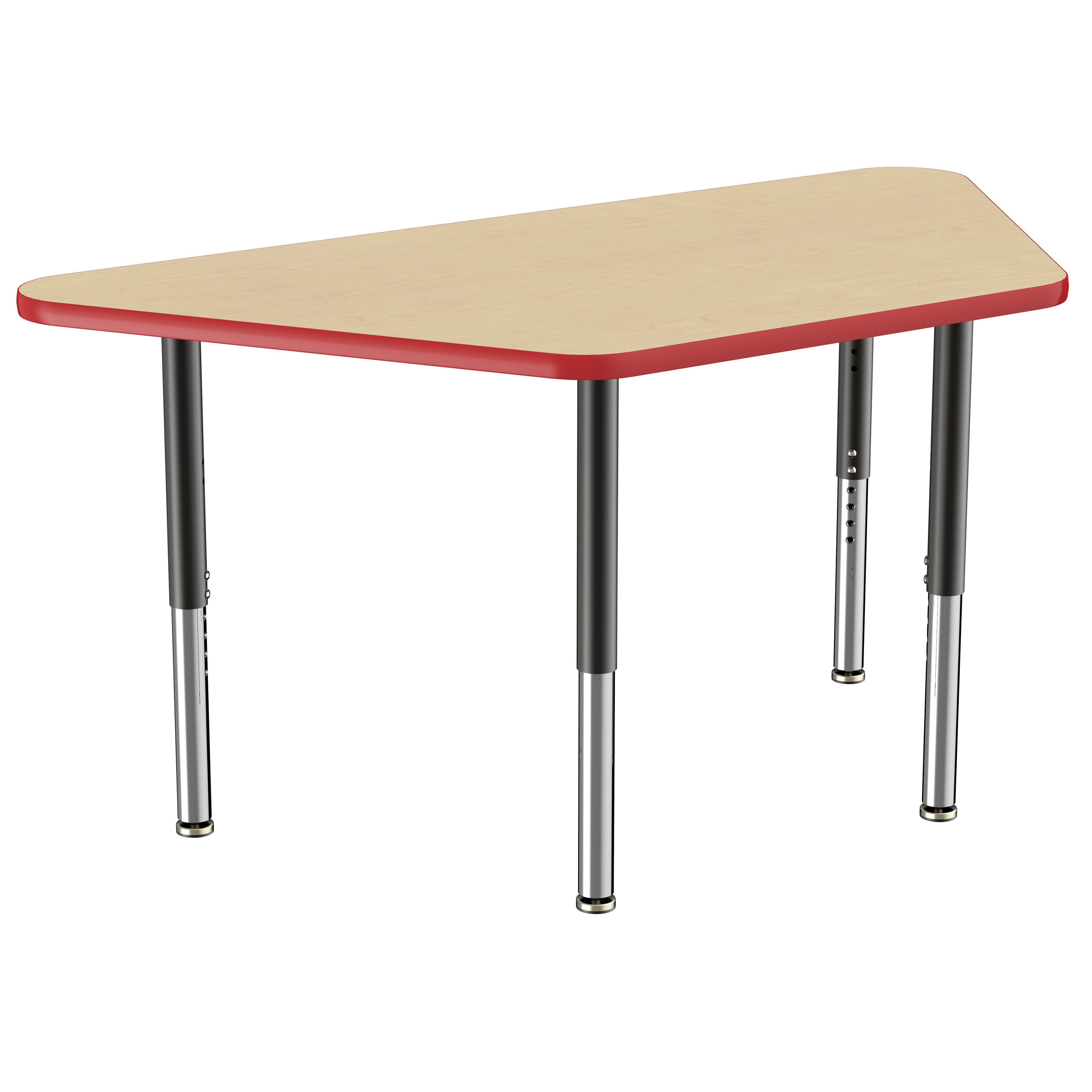 30" x 60" Trapezoid T-Molding Activity Table with Adjustable Super Legs - Maple/Red/Black