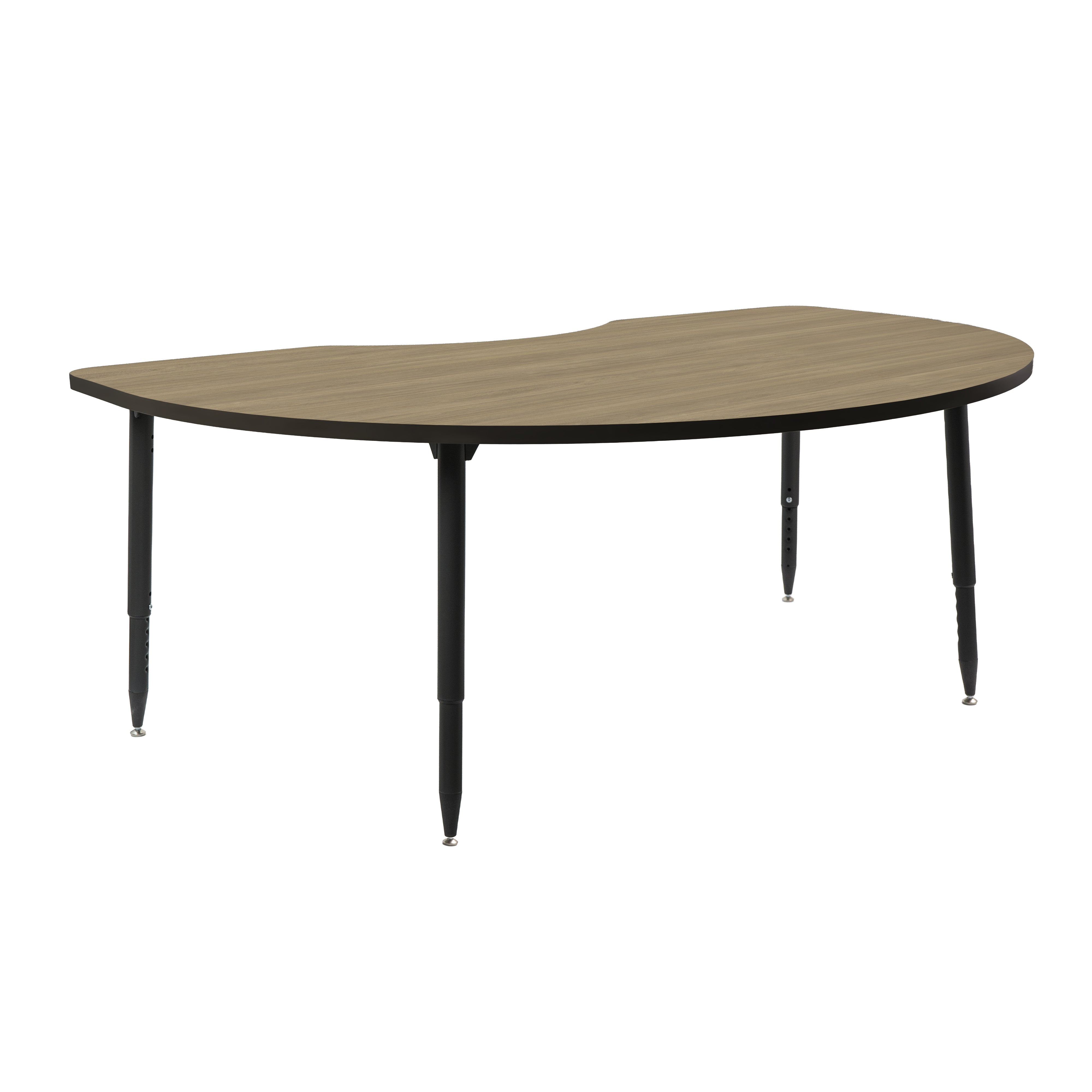 Adapte 48" x 72" Kidney Thermofused Activity Table with Adjustable Tapered Legs - Pasadena Oak/Black