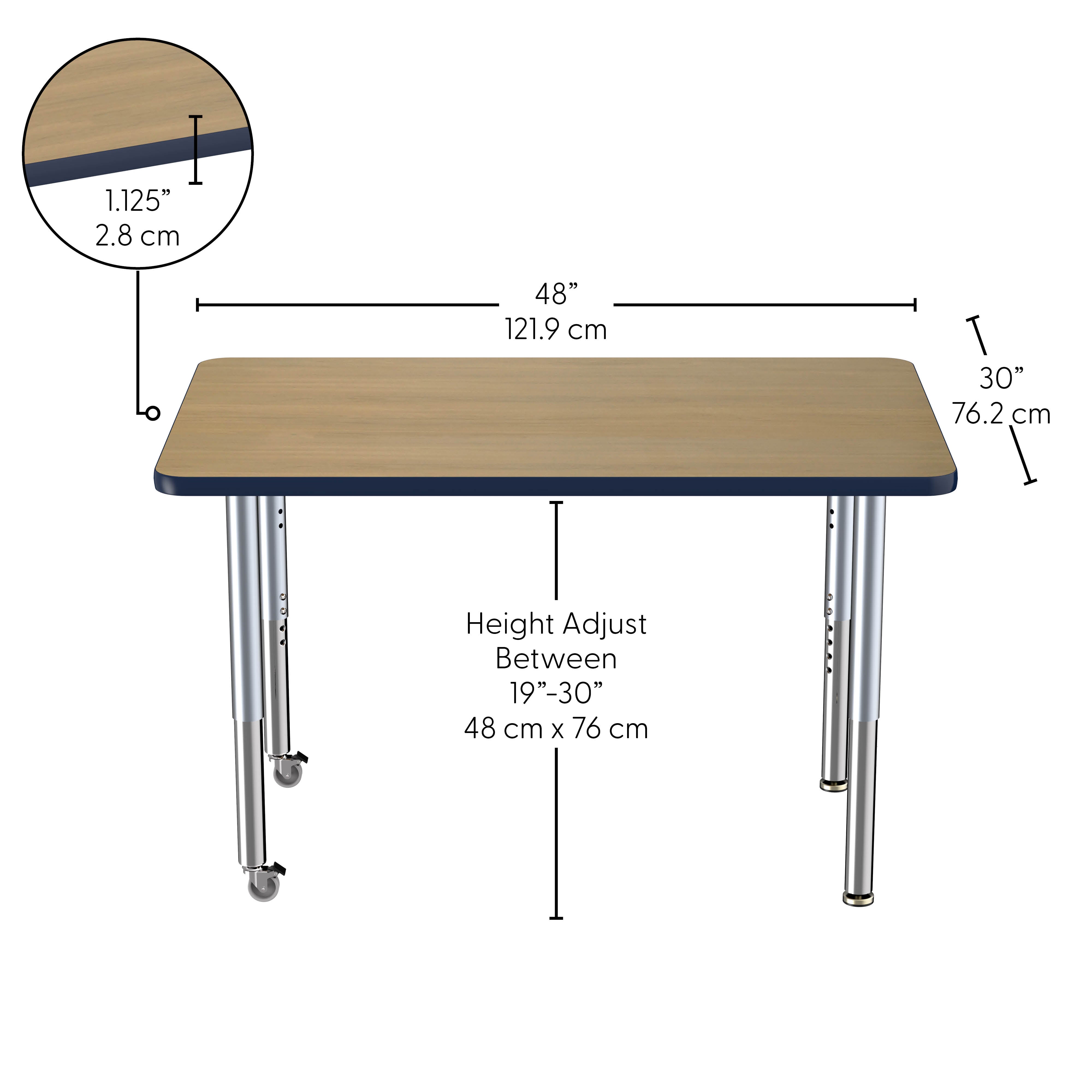 30" x 48" Rectangle Thermofused Activity Table with Adjustable Super Legs - Pasadena Oak/Navy/Silver