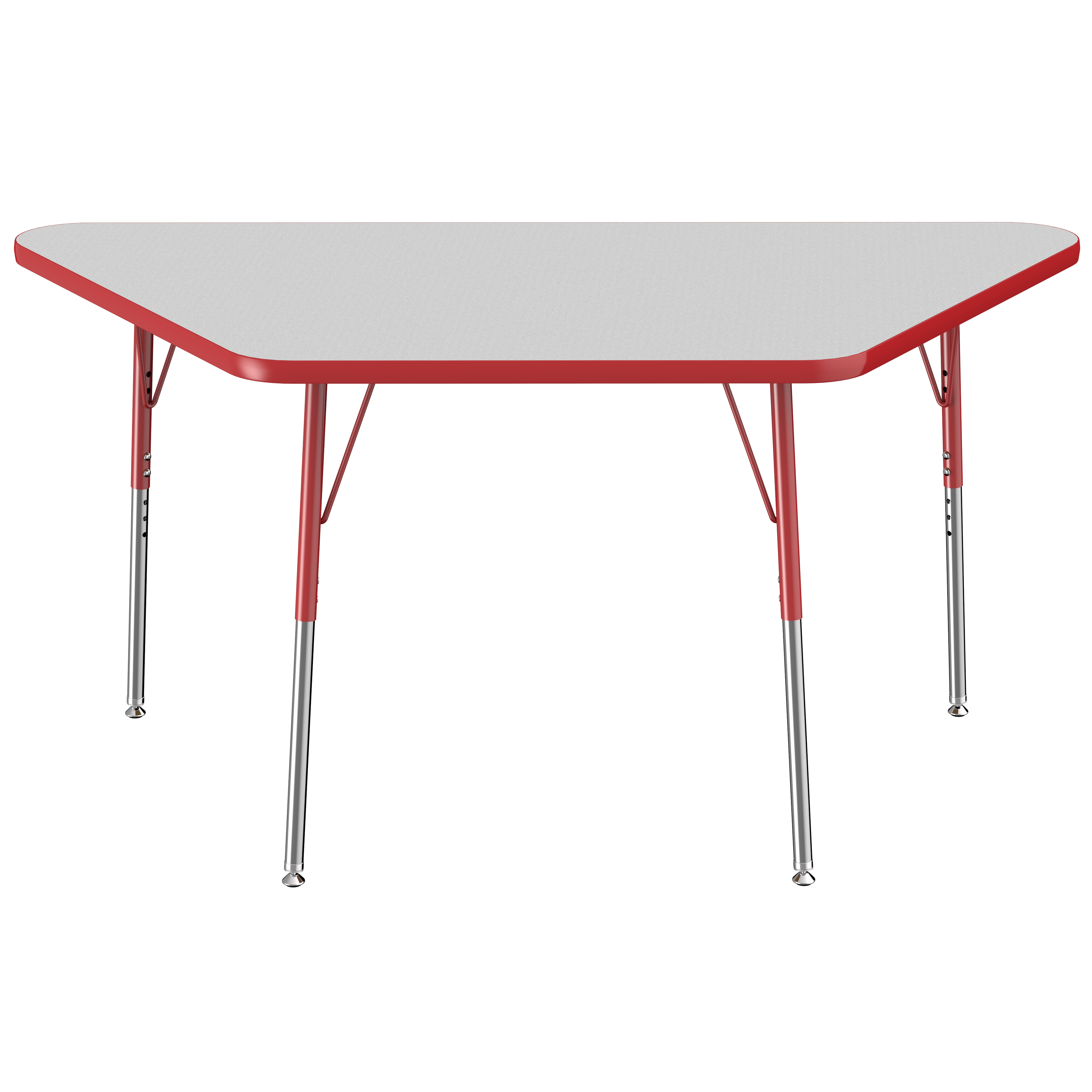 30" x 60" Trapezoid T-Molding Activity Table with Adjustable Standard Swivel Glide Legs - Gray/Red