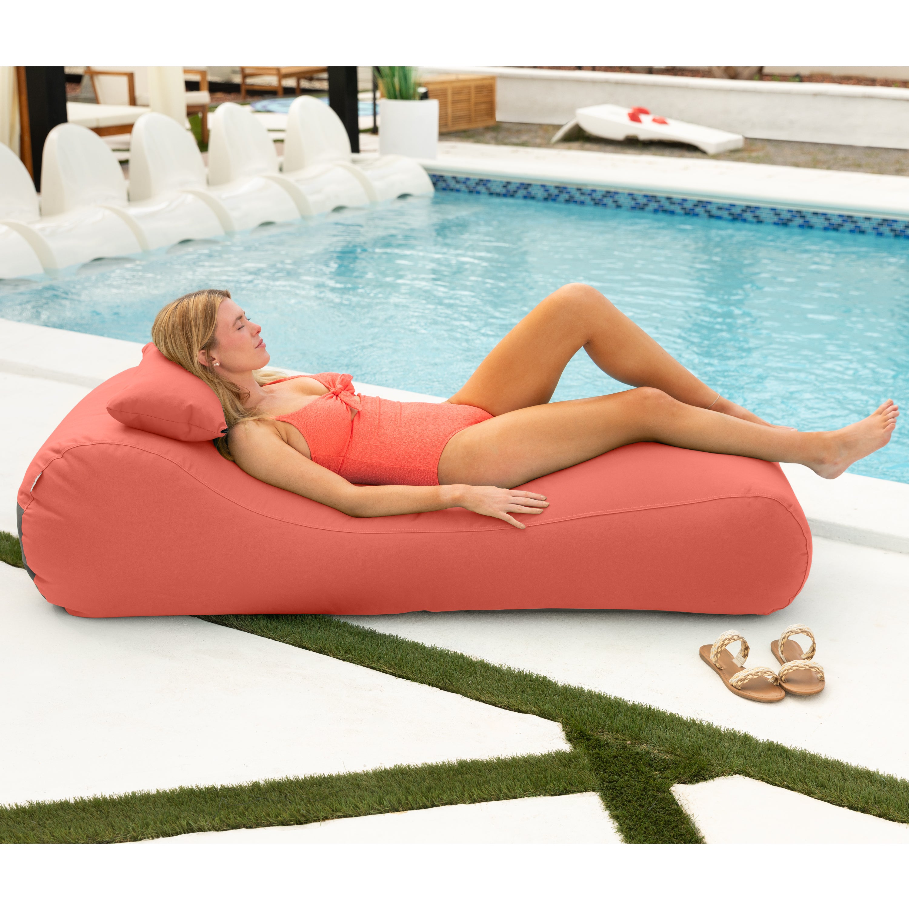 Arlo Outdoor Bean Bag Sun Lounger - Pool and Patio Chaise Recliner, Flamingo