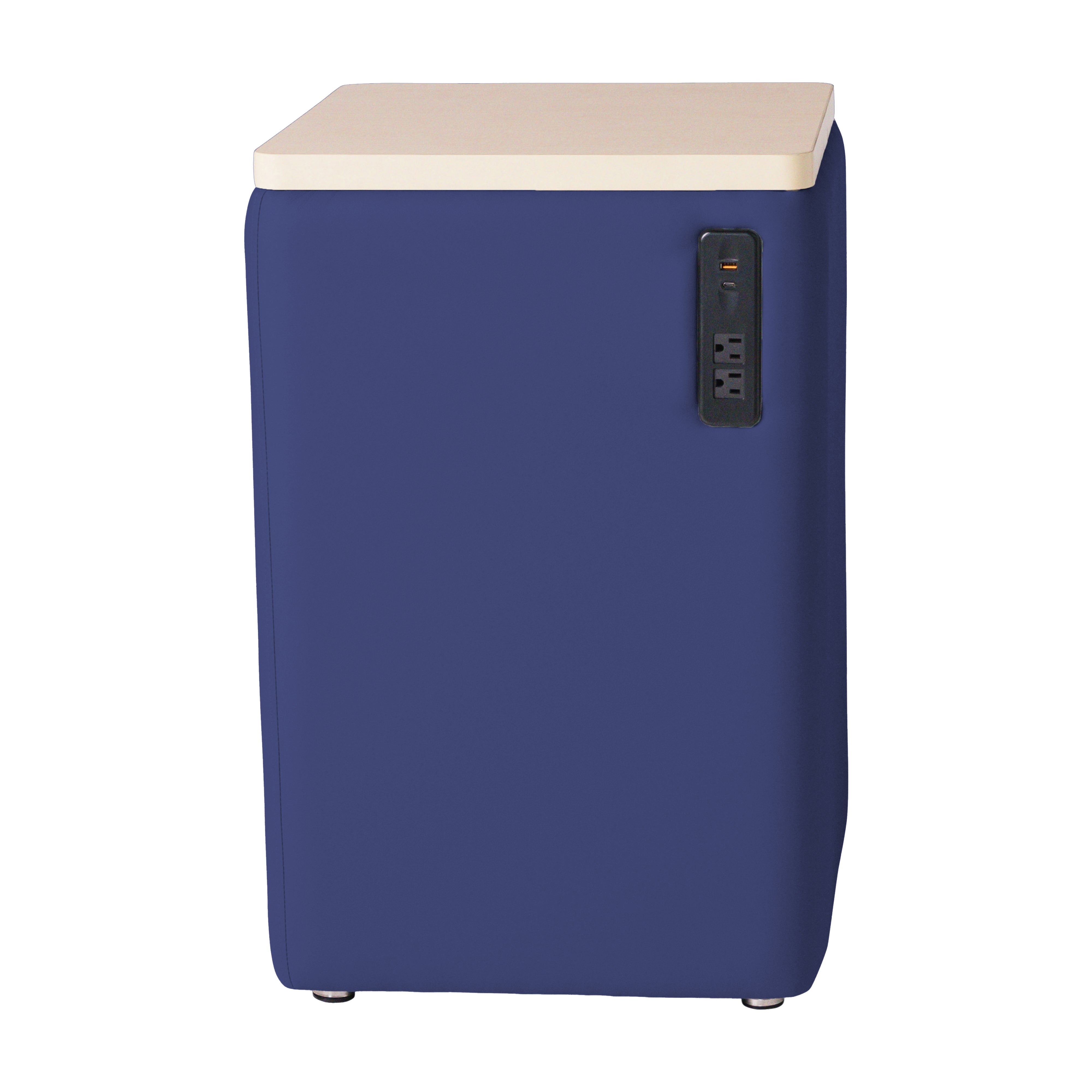 Pro Series Upholstered 18" x 18" Square Ottoman Table with Tech Panel 28" Height - Navy/Maple