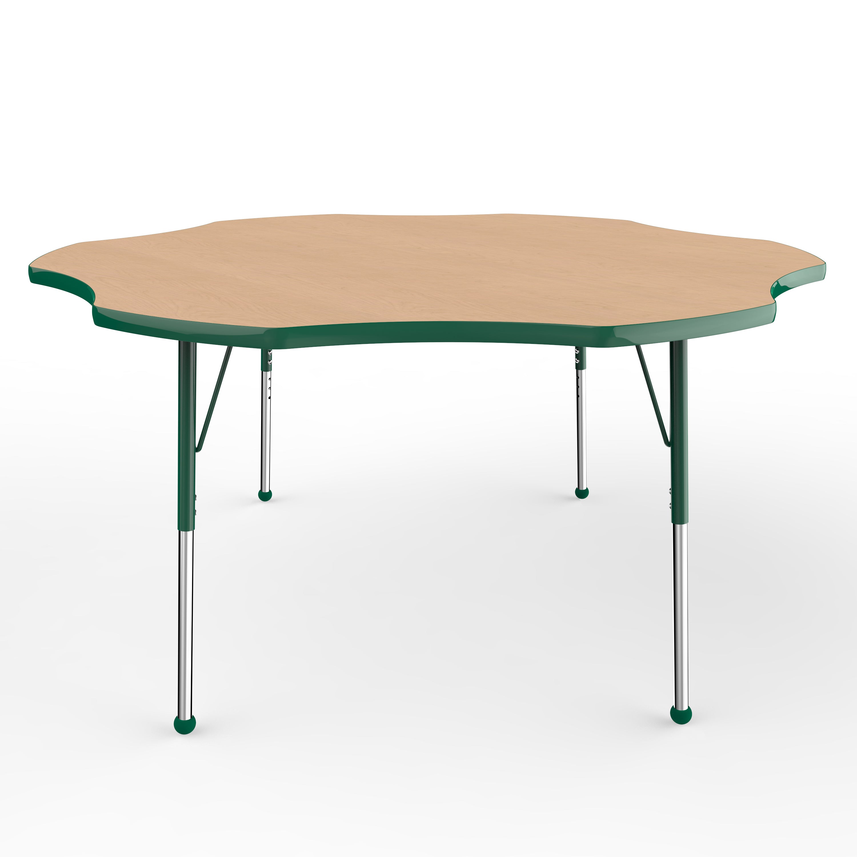 60" x 60" Flower T-Molding Activity Table with Adjustable Standard Ball Glide Legs - Maple/Green