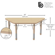 24" x 48" Trapezoid T-Molding Activity Table with Adjustable Chunky Legs - Maple/Sand