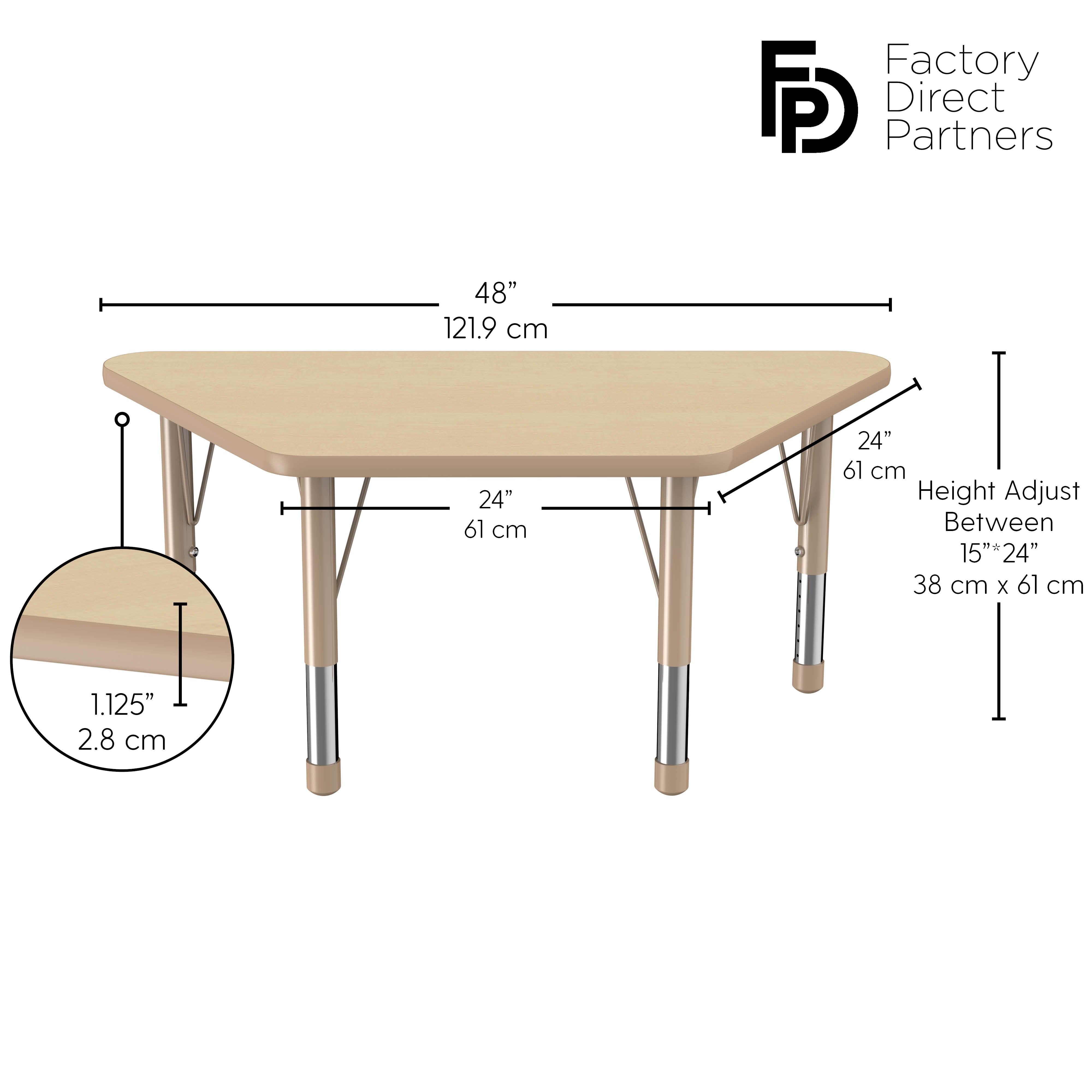 24" x 48" Trapezoid T-Molding Activity Table with Adjustable Chunky Legs - Maple/Sand