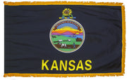 Kansas State Flag 4x6 ft. Nylon with Pole Sleeve and Gold Fringe for Parades, and Indoor Display
