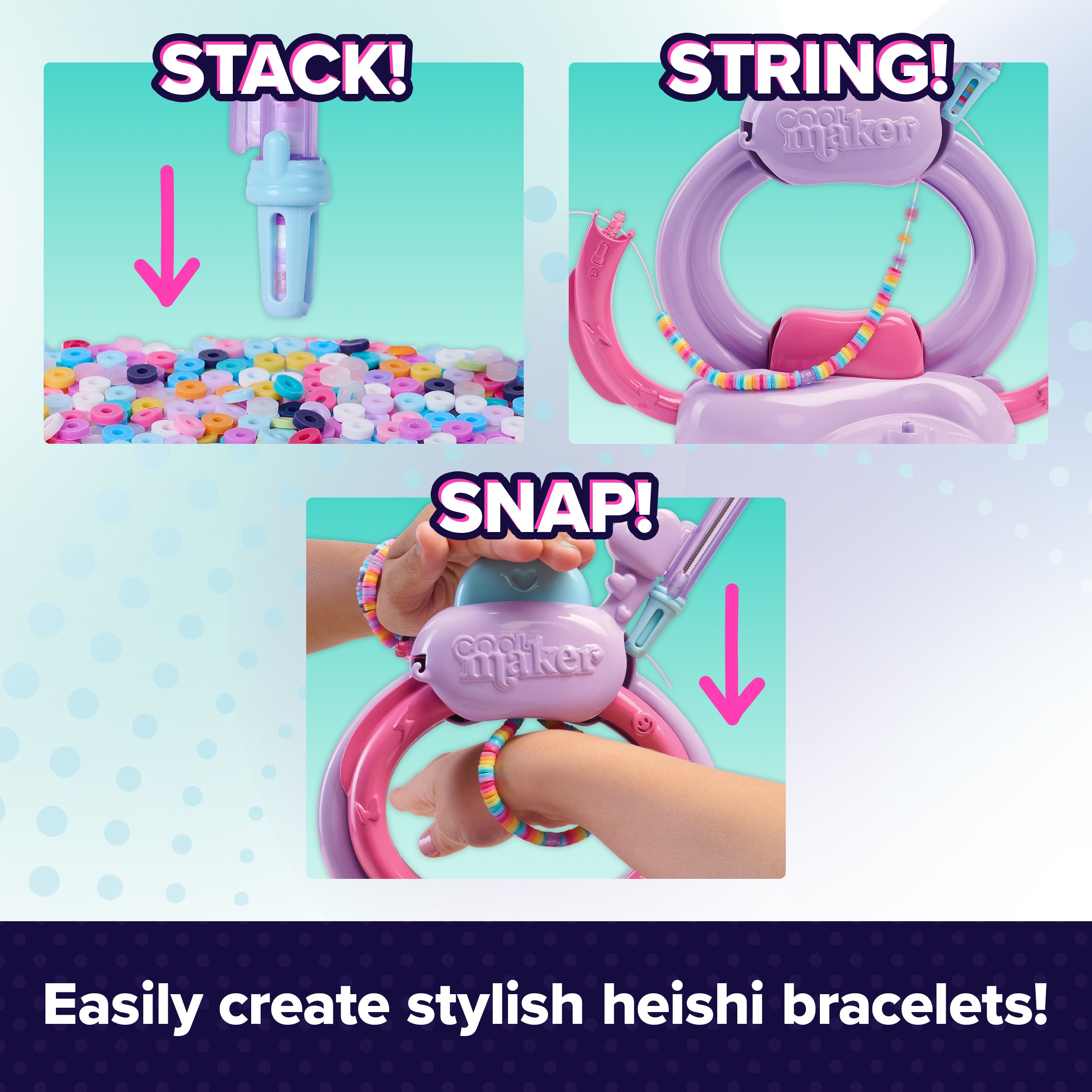 Cool Maker, Stack’d Heishi Studio Bracelet Making Kit with Easy Beading Pen & over 1200 Beads for Bracelets, Makes 15, Arts and Crafts Kids Toys for Girls Ages 7 and up