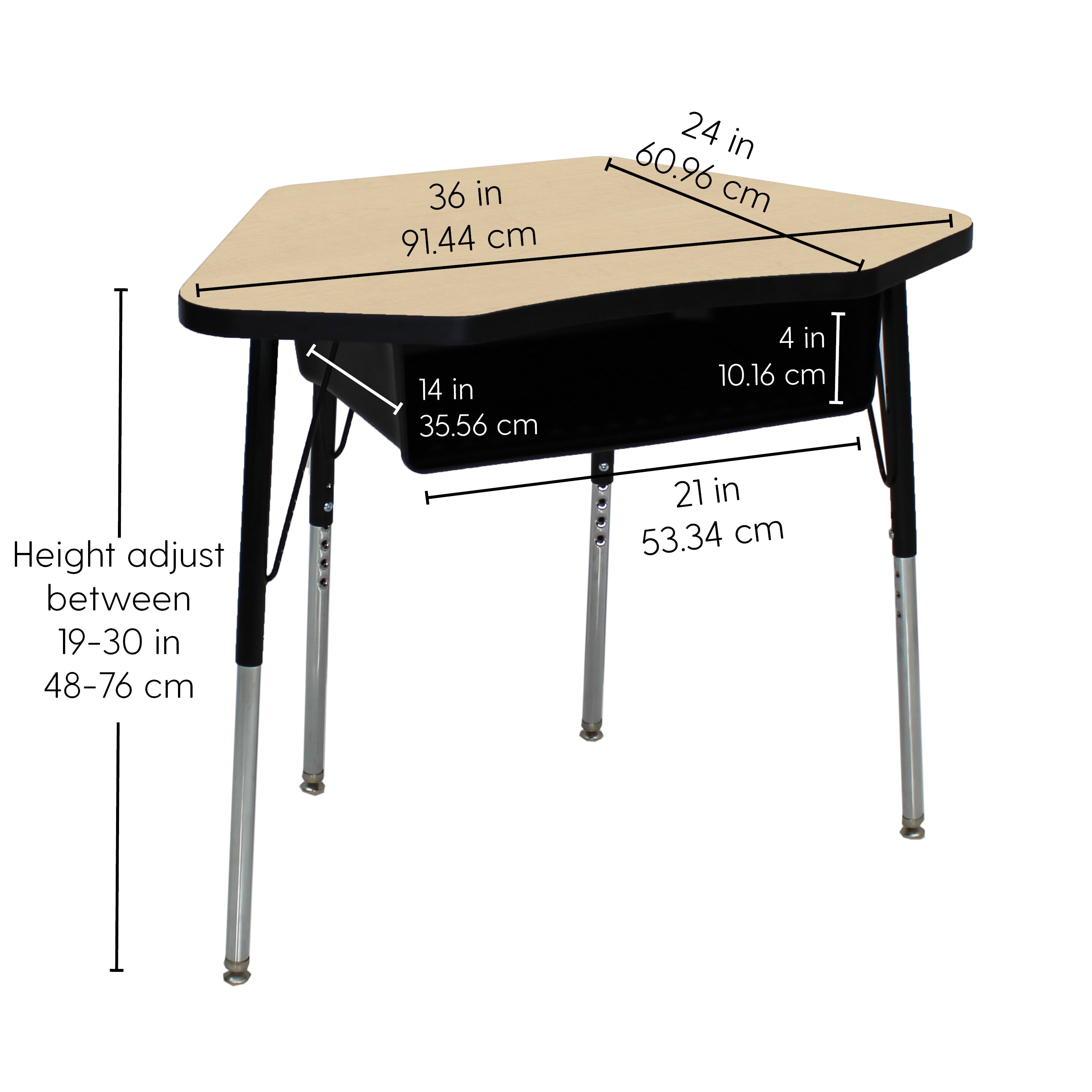 24" x 36" Petal Book Box Desk with Adjustable Standard Swivel Glide Legs, 2-Piece - Maple/Black