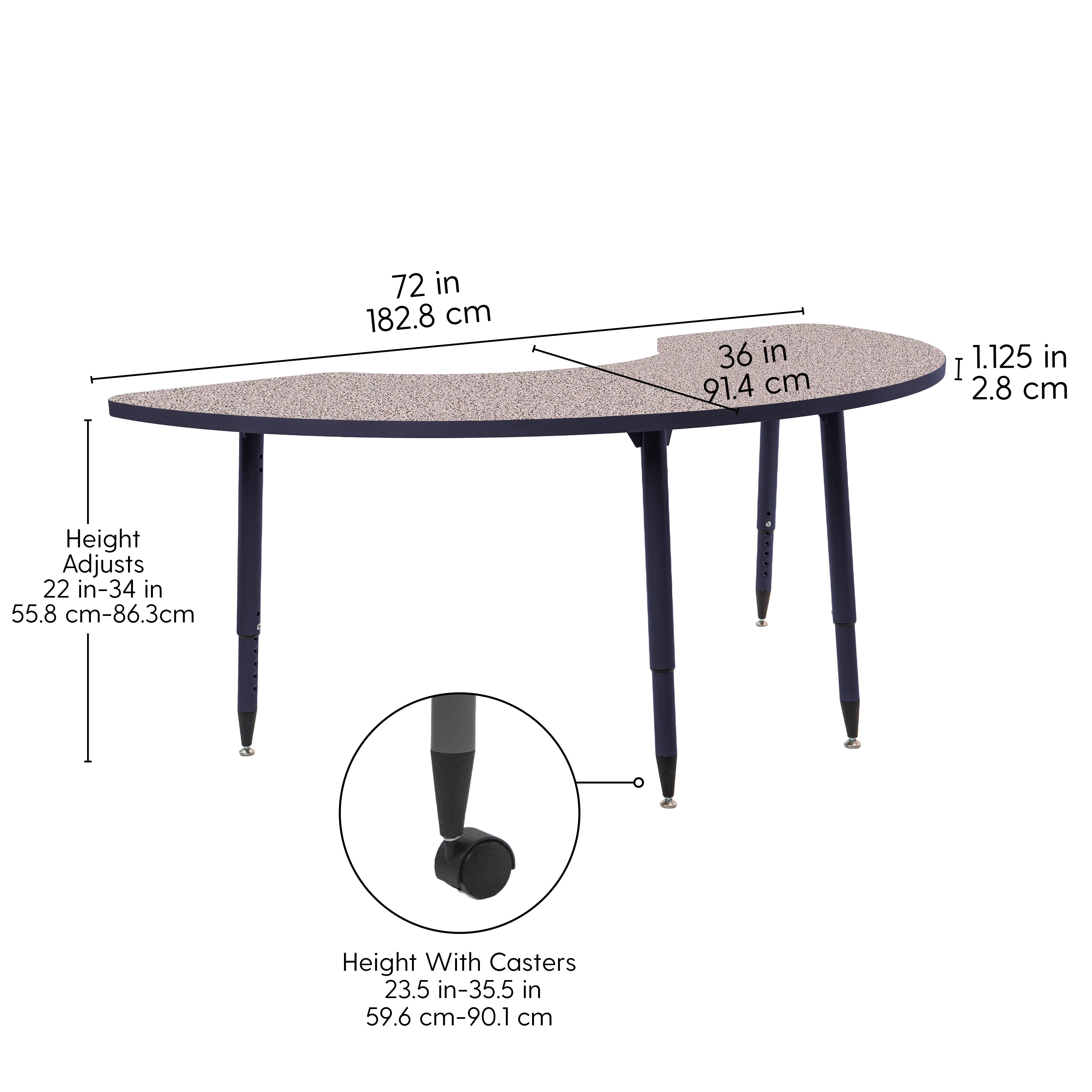Adapte 36" x 72" Half Moon Thermofused Activity Table with Adjustable Tapered Legs - Gray/Navy