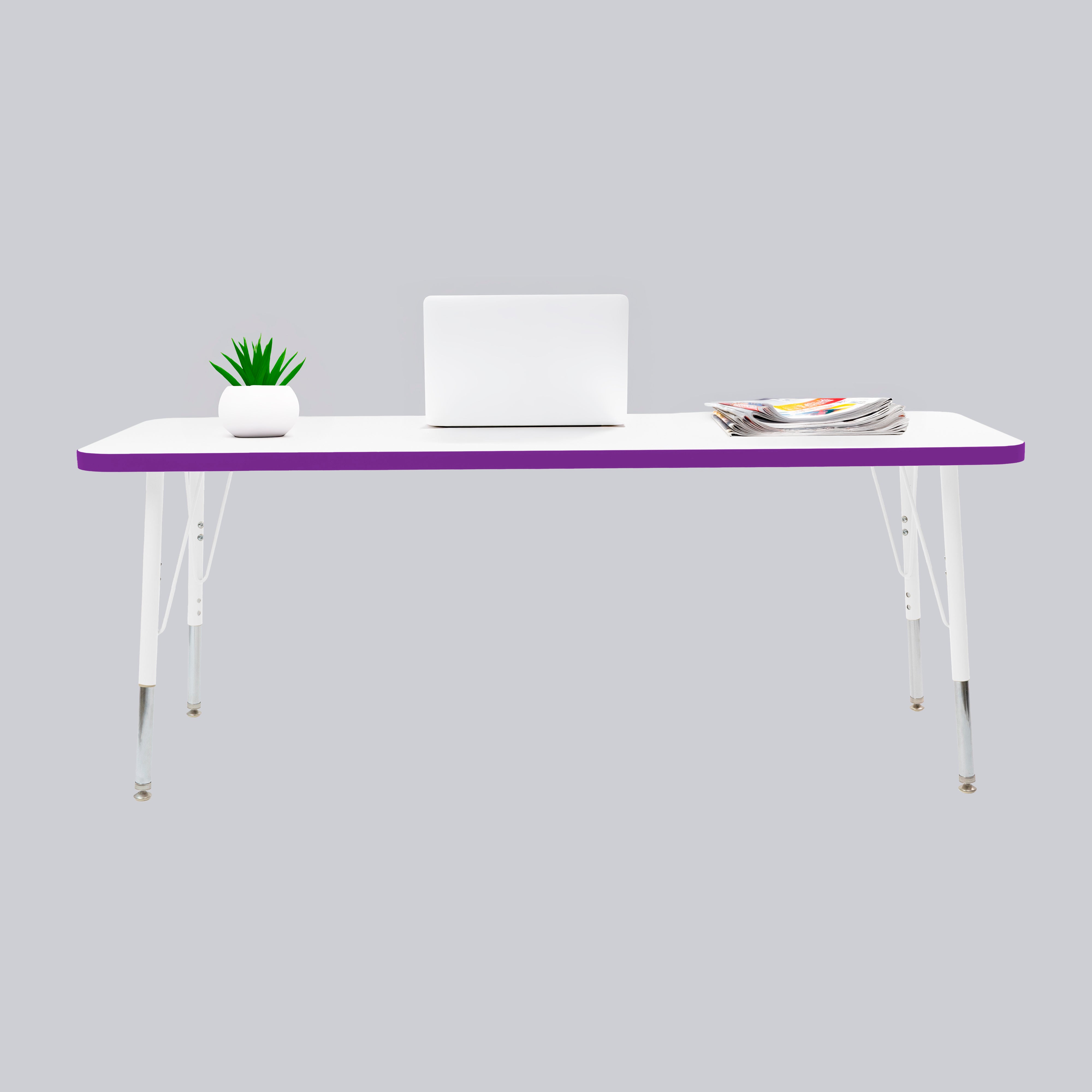 24" x 60" Rectangle Thermofused Activity Table with Adjustable Standard Swivel Glide Legs - White/Eggplant/White
