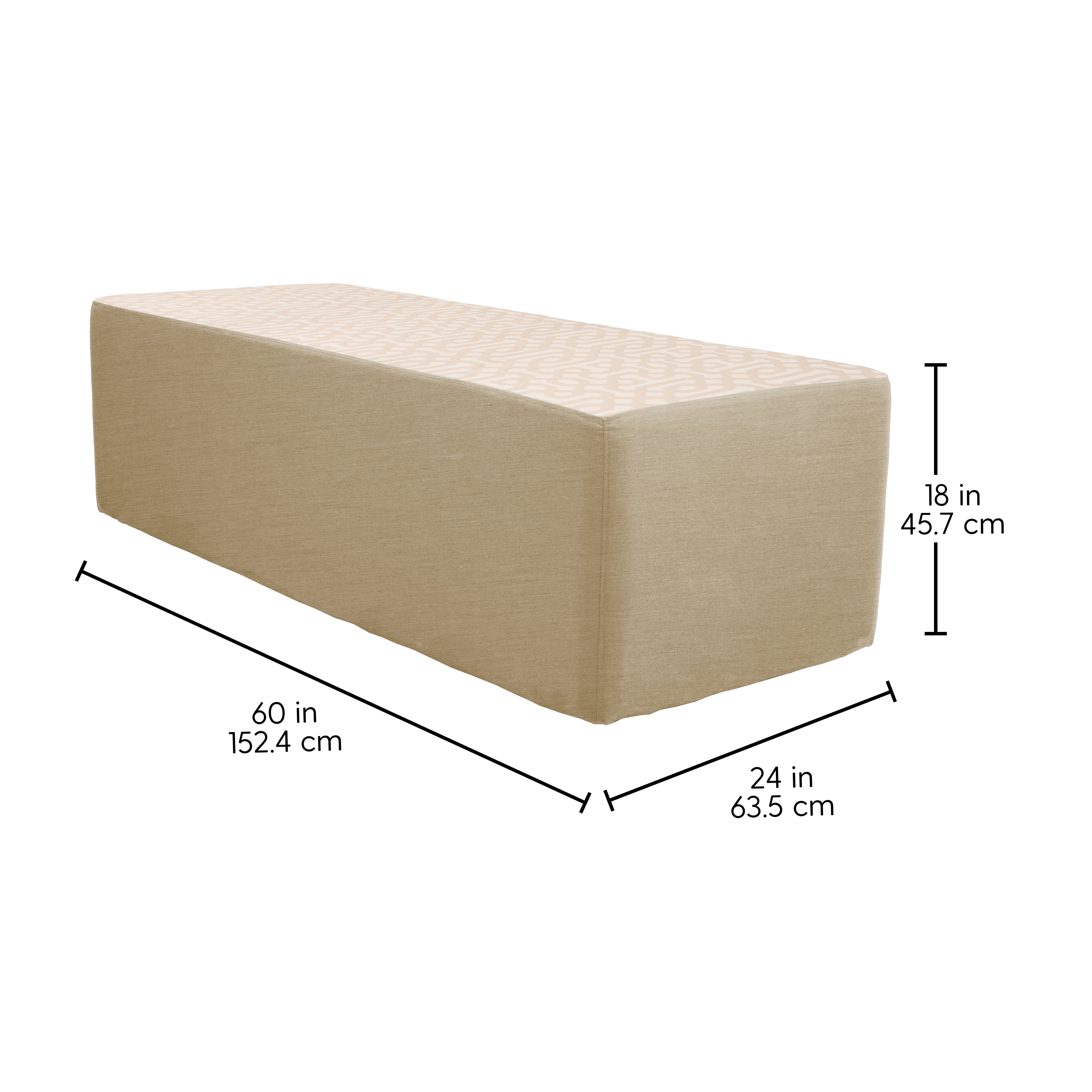 Outdoor 24" x 60" Rectangle Ottoman with Sunbrella, 18" H - Fretwork Flax/Spectrum Sand