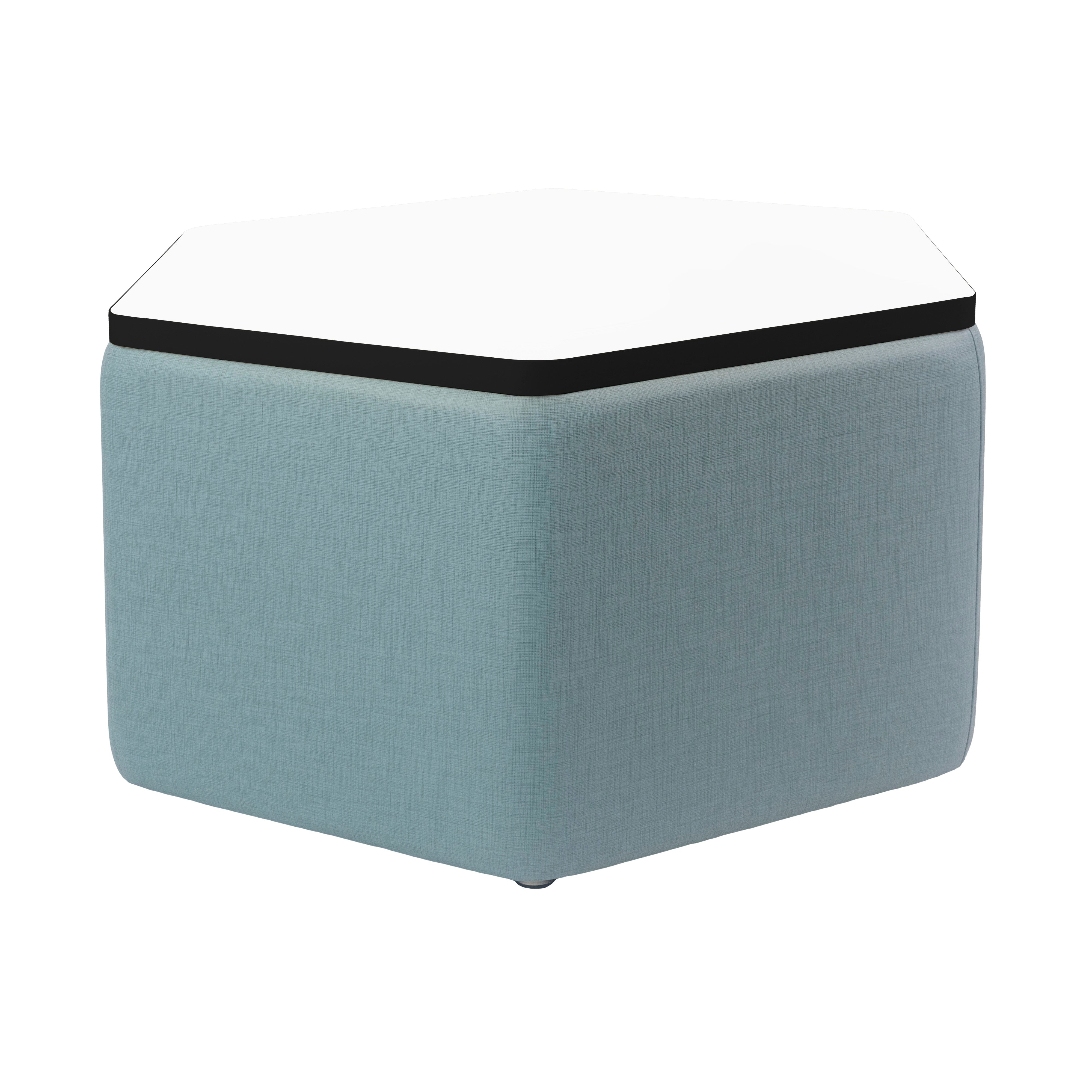 Pro Series Upholstered Hexagon Dry-Erase Ottoman Table 18" Height - Sky Blue Crosshatch/Whiteboard