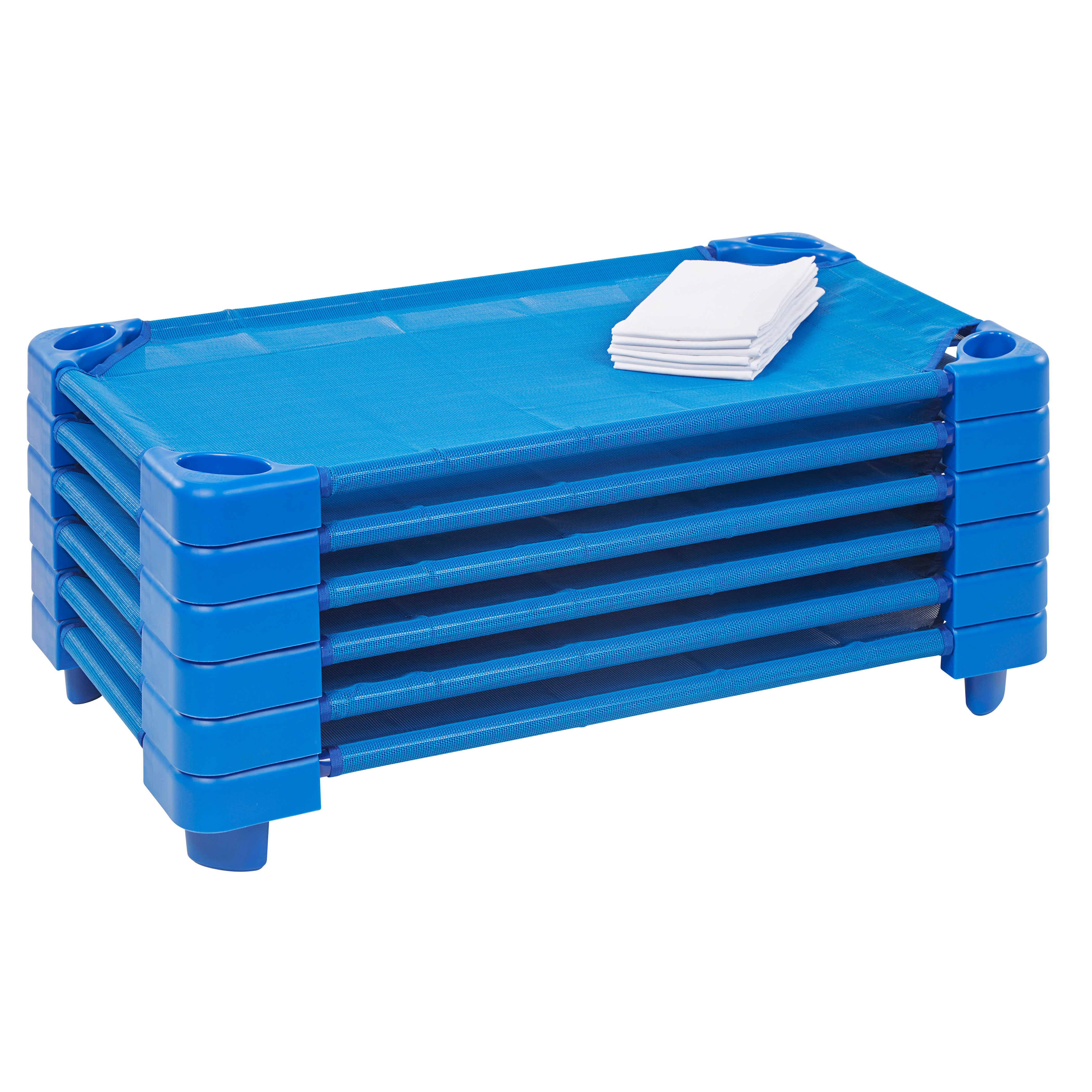 Stackable Kiddie Cot Toddler with Sheet Ready-to-Assemble 6-Pack - Blue