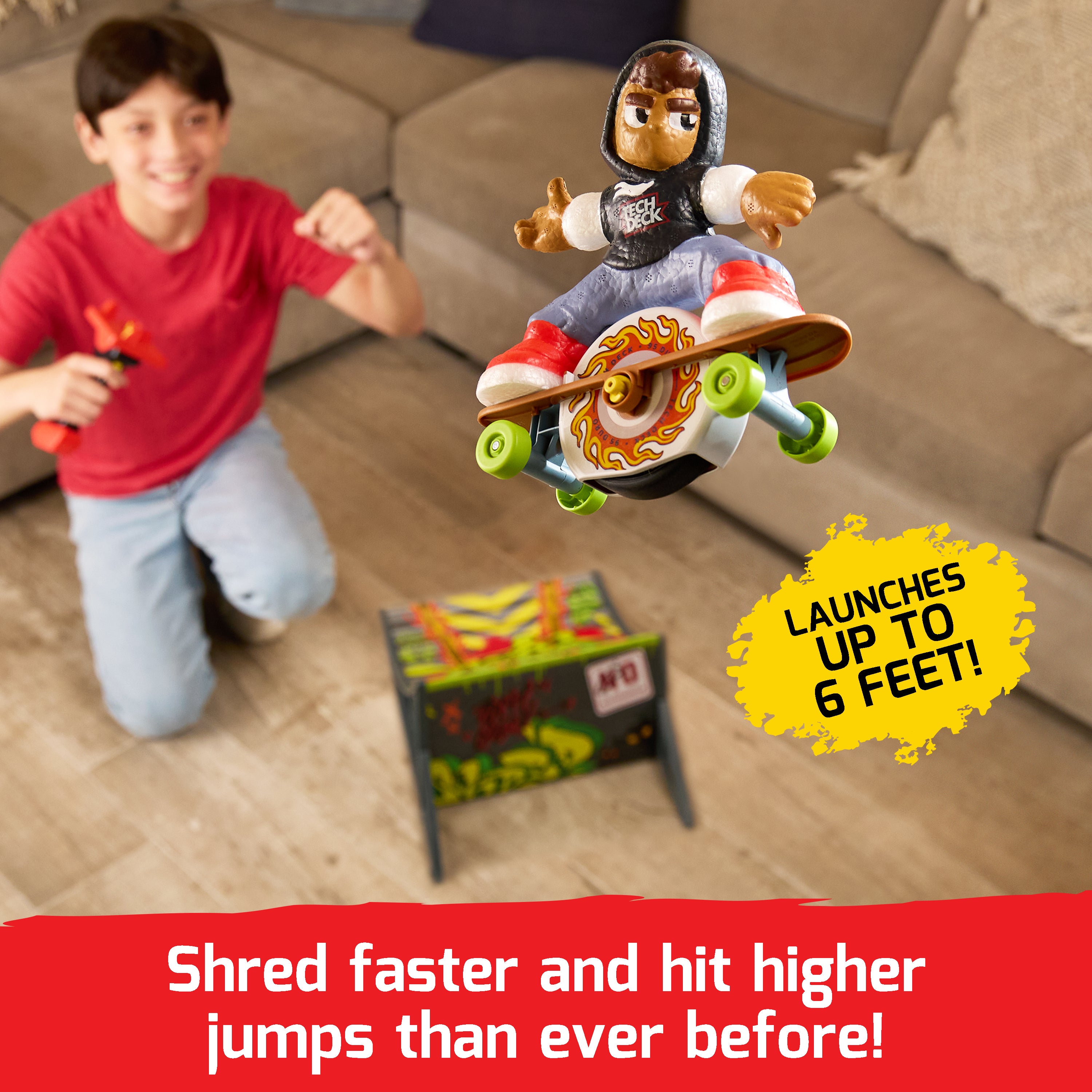 Tech Deck Shred N' Blast Sk8board, Motorized Finger Skateboard Toy with Rider & Ramp for Fast Tricks & High Jumps, Kids Toys for Boys and Girls Ages 6 & Up, Batteries Required
