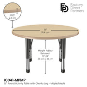 36" Round T-Molding Activity Table with Adjustable Chunky Legs - Maple/Maple/Black