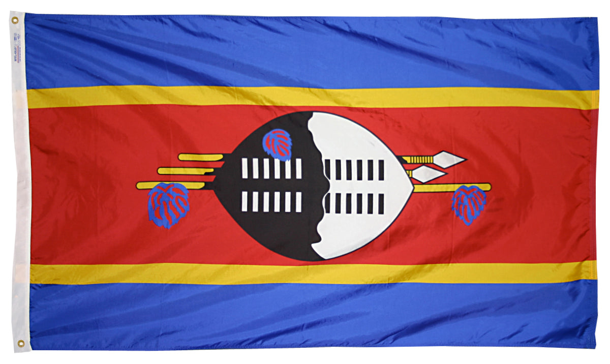 Swaziland Flag 5x8 ft. Nylon SolarGuard Nyl-Glo 100% Made in USA to Official United Nations Design Specifications.