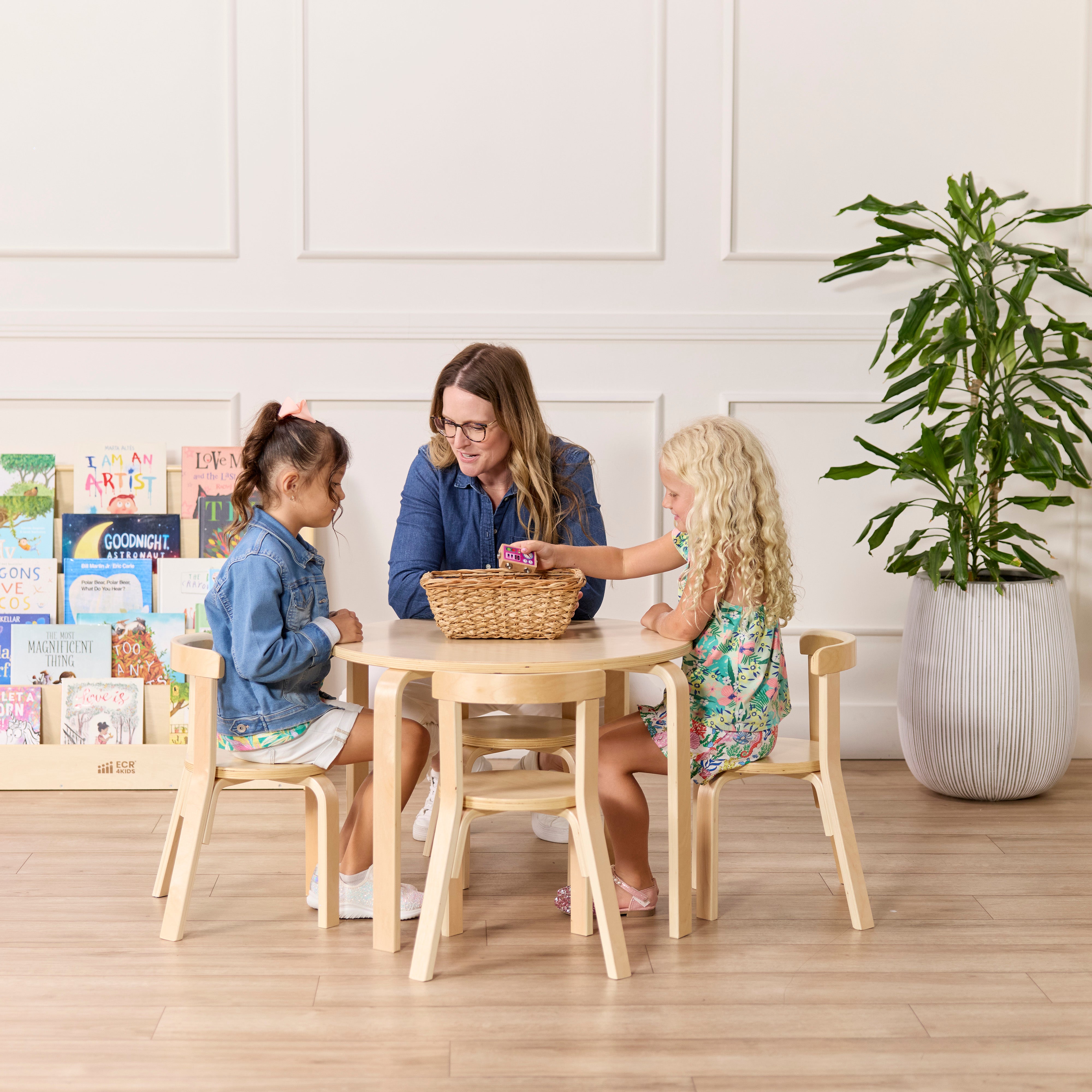 Bentwood Table and Curved Back Chair Set, 5-Piece - Natural