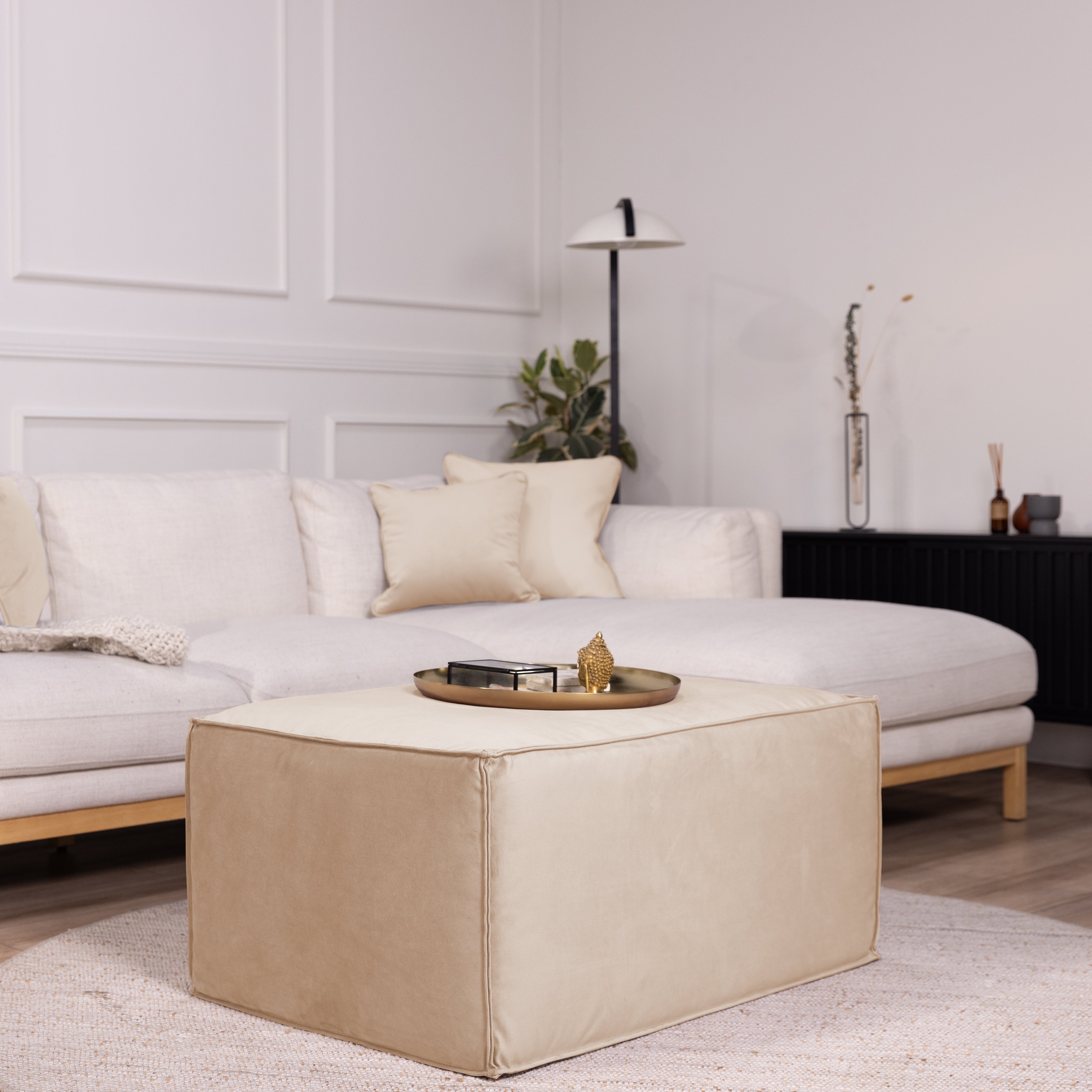 Overstuffed 36" x 24" Rectangle Microfiber Ottoman, 16" Height - Beige