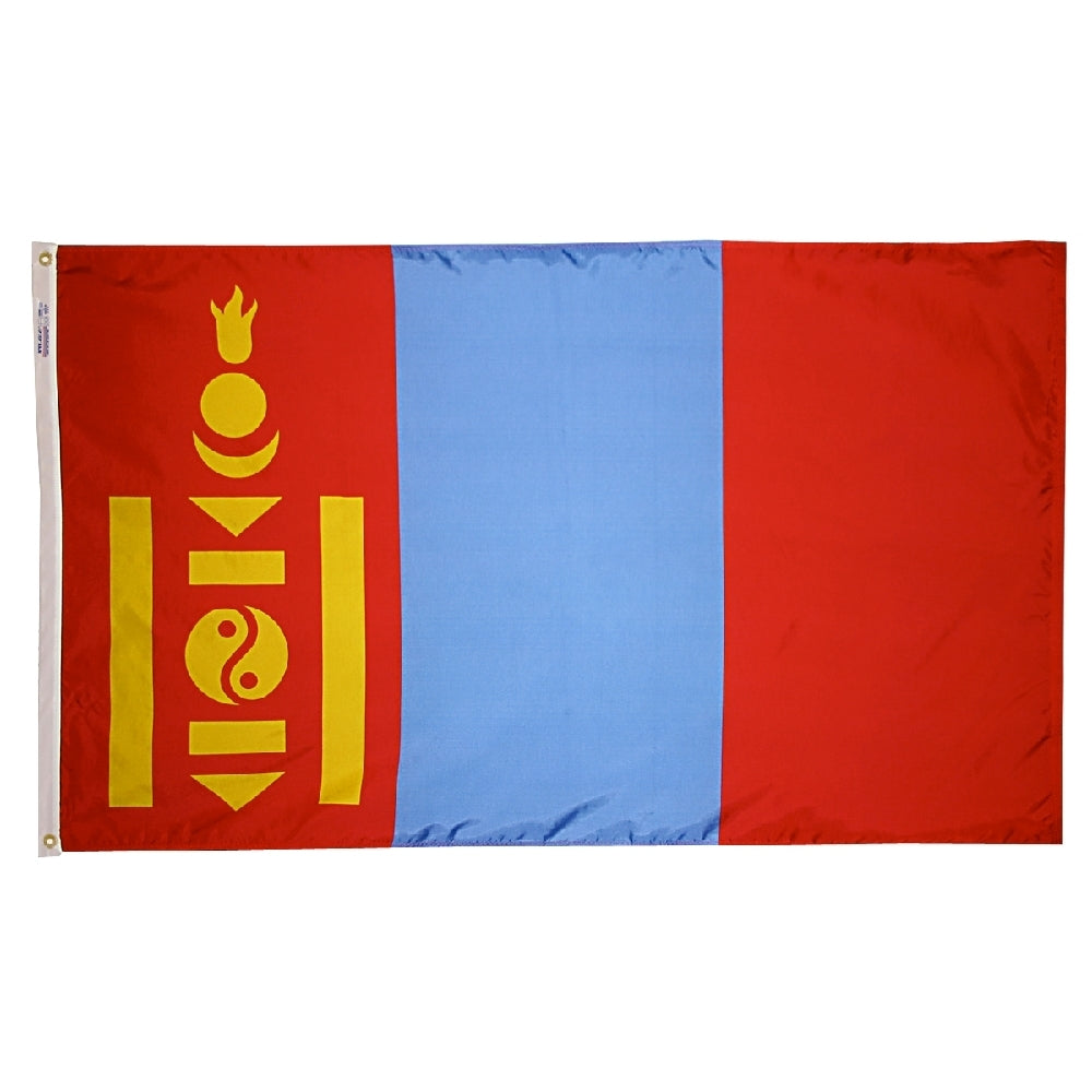 Mongolia Flag 4x6 ft. Nylon SolarGuard Nyl-Glo 100% Made in USA to Official Design Specifications by Annin Flagmakers.  Model 195780