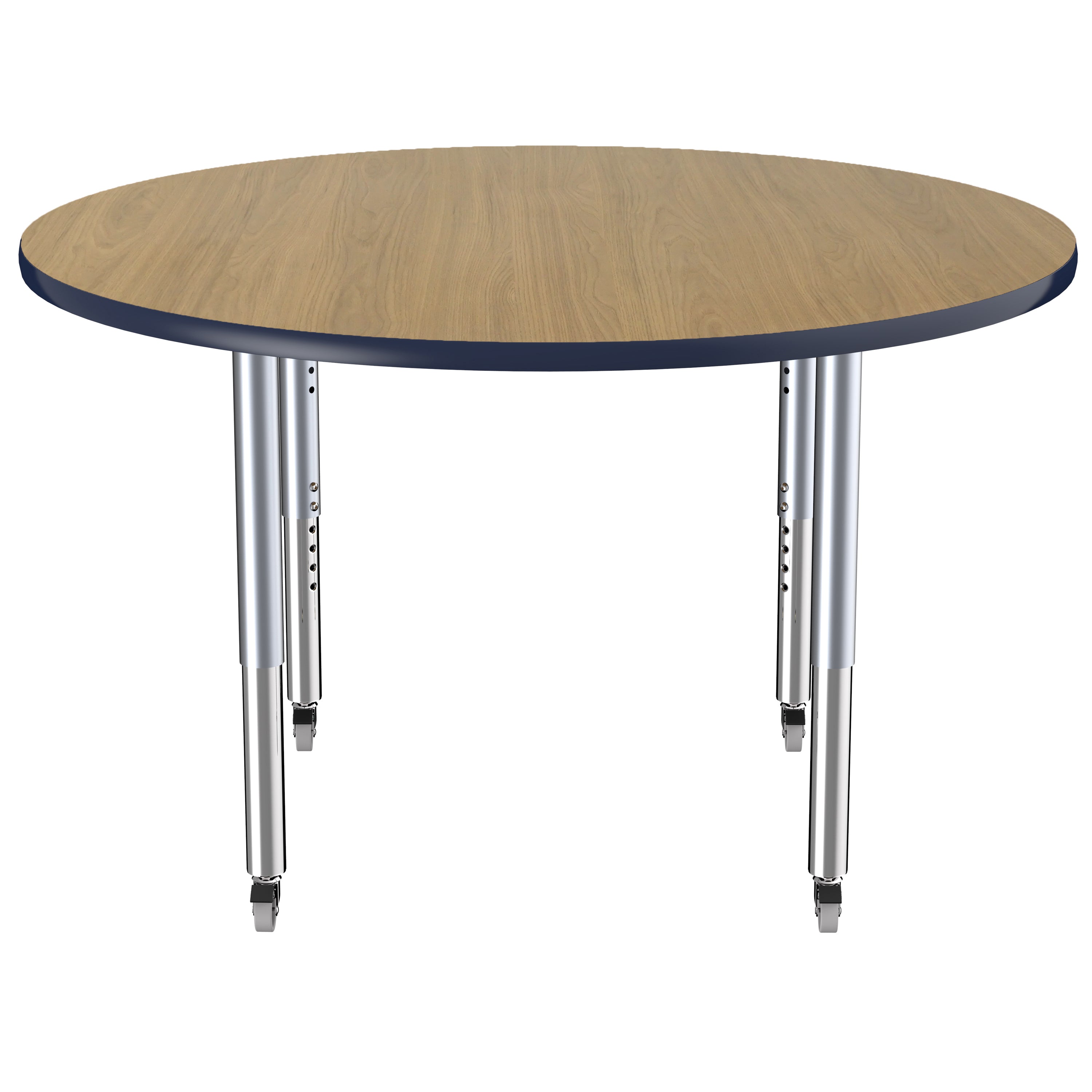 48" Round Thermofused Activity Table with Adjustable Super Legs - Pasadena Oak/Navy/Silver