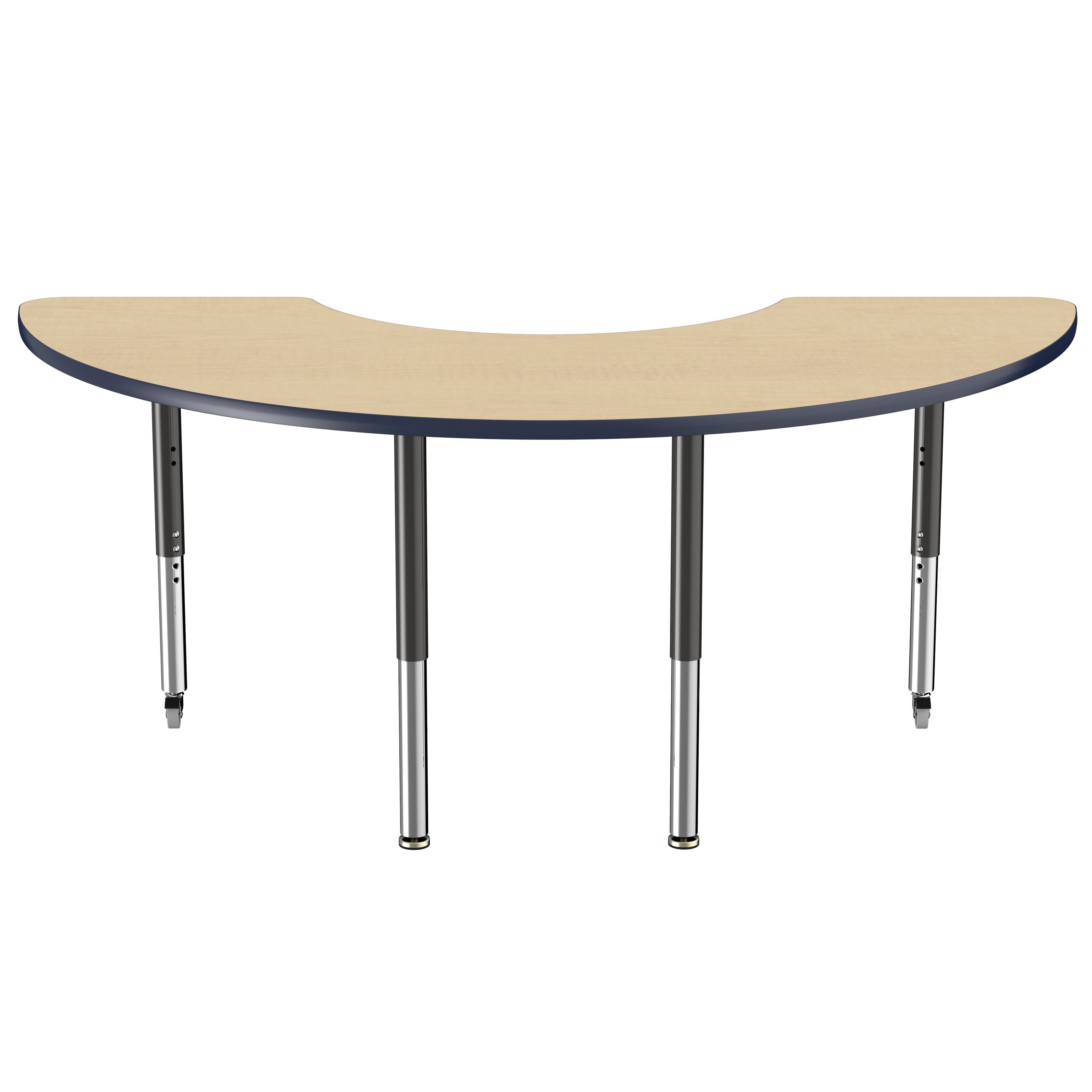 36" x 72" Half Moon T-Molding Activity Table with Adjustable Super Legs - Maple/Navy/Black
