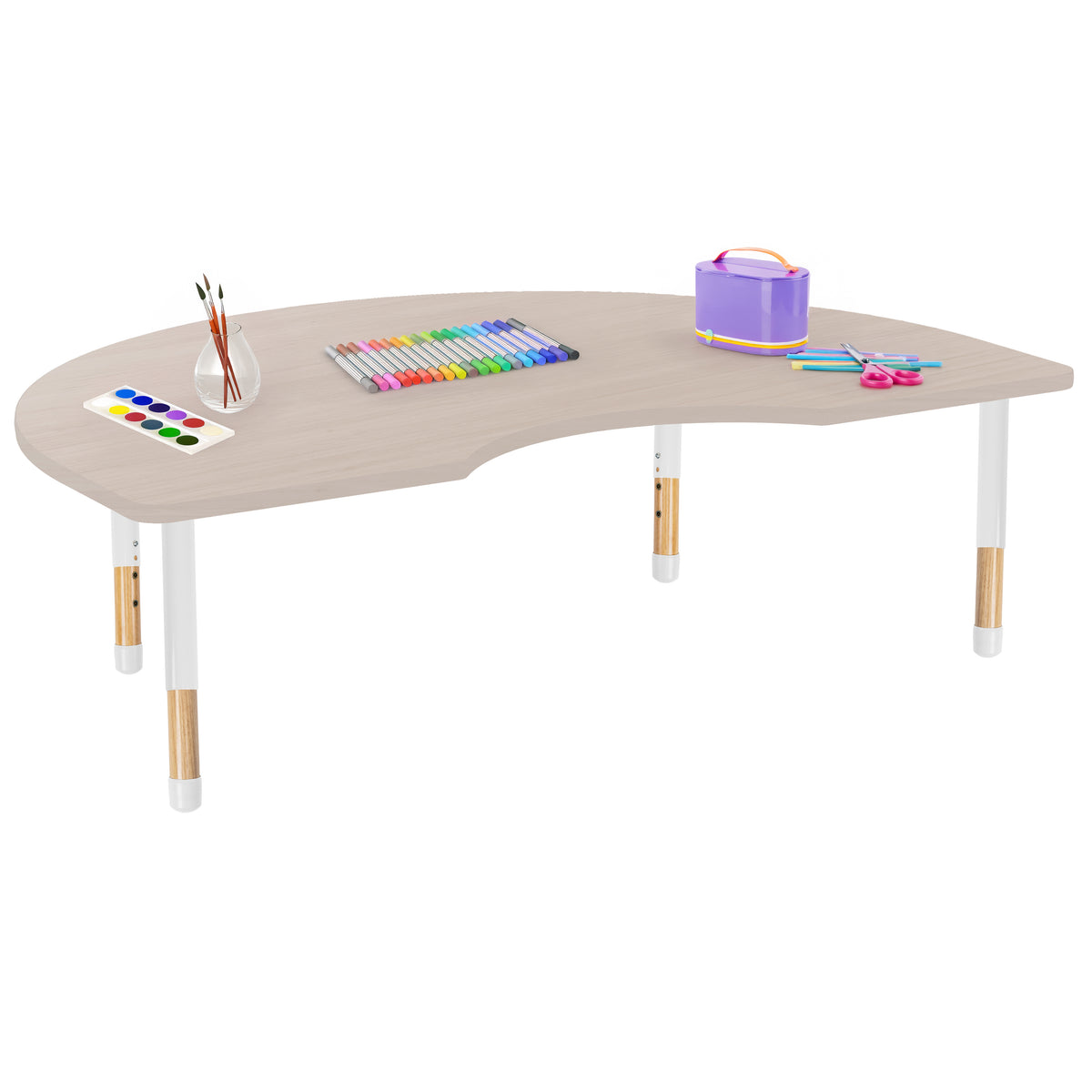 48" x 72" Kidney Thermofused Activity Table with Adjustable Chunky Wood Legs - Asian Sand/White/Natural