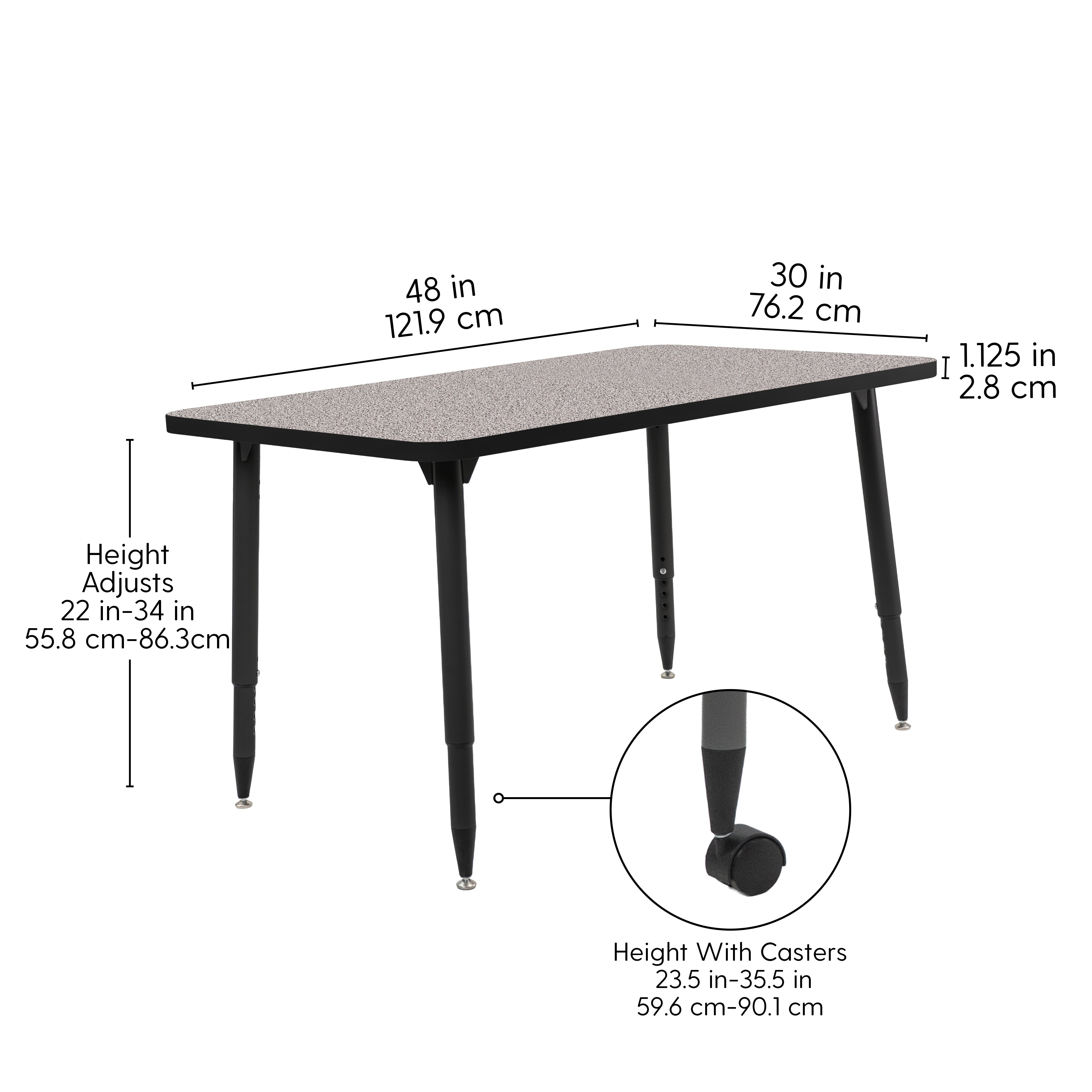 Adapte 30" x 48" Rectangle Thermofused Activity Table with Adjustable Tapered Legs - Gray/Black