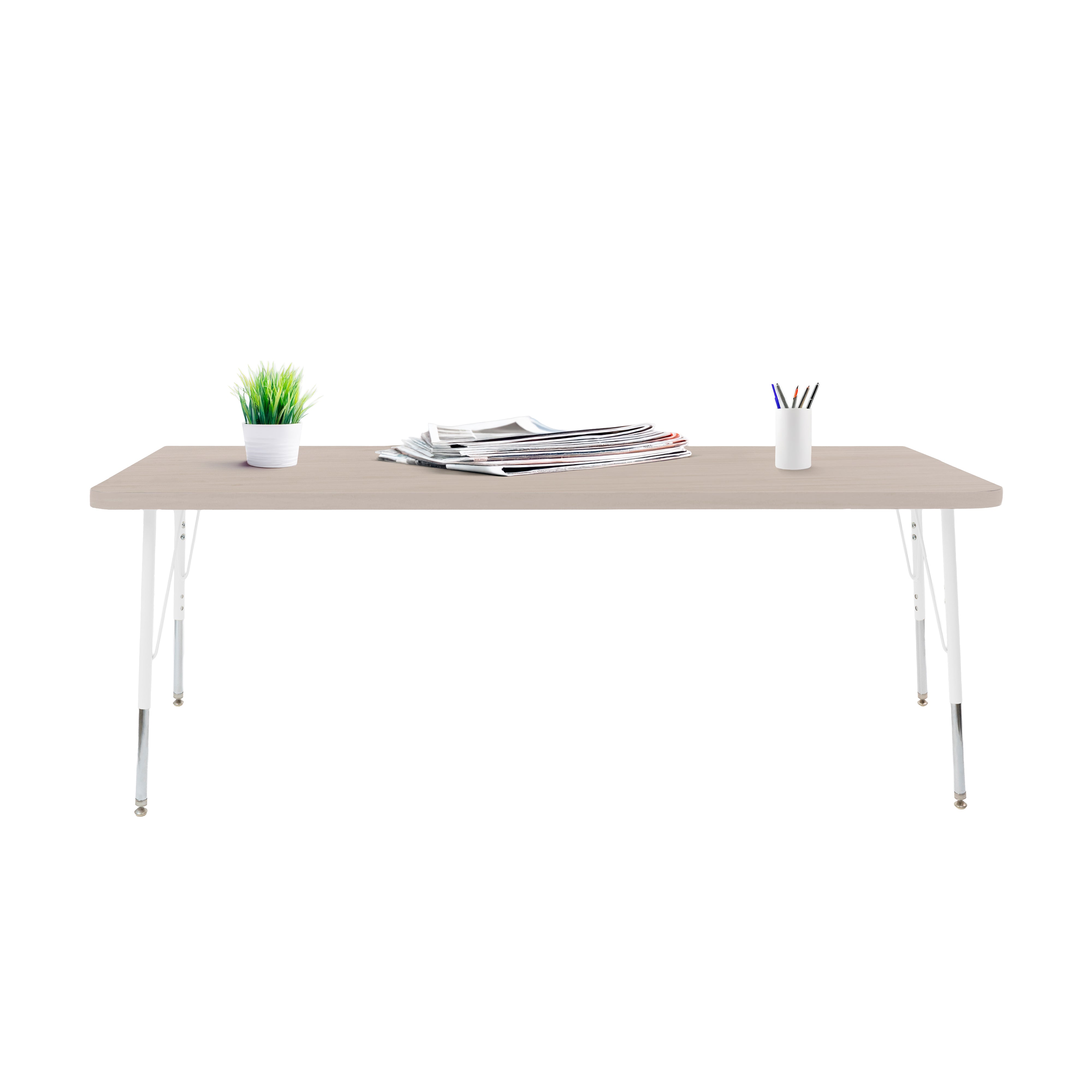 30" x 72" Rectangle Thermofused Woodgrain Activity Table with Standard Legs - Asian Sand/White