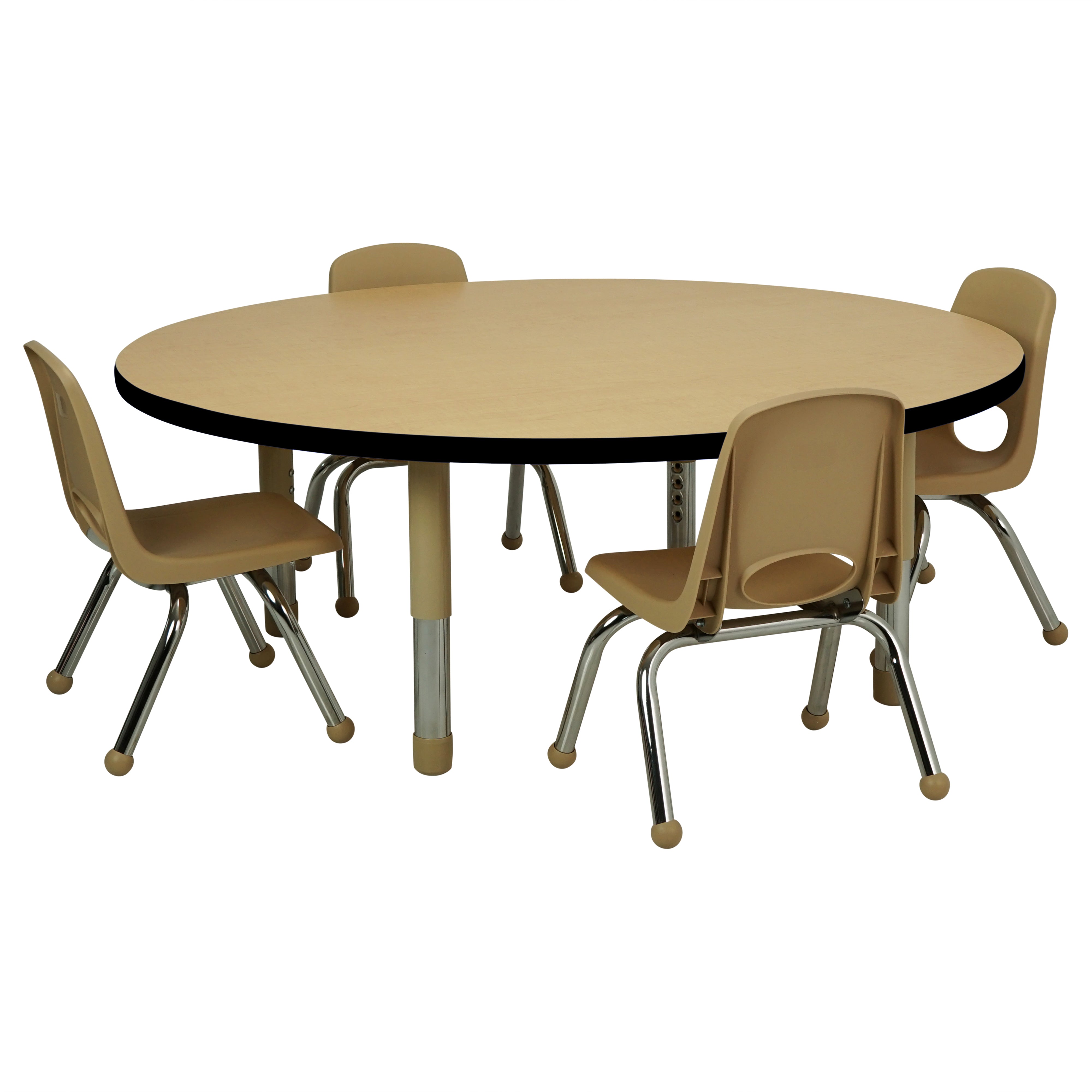 48" Round T-Molding Activity Table with Adjustable Tiny Tot Legs - Maple/Black/Sand