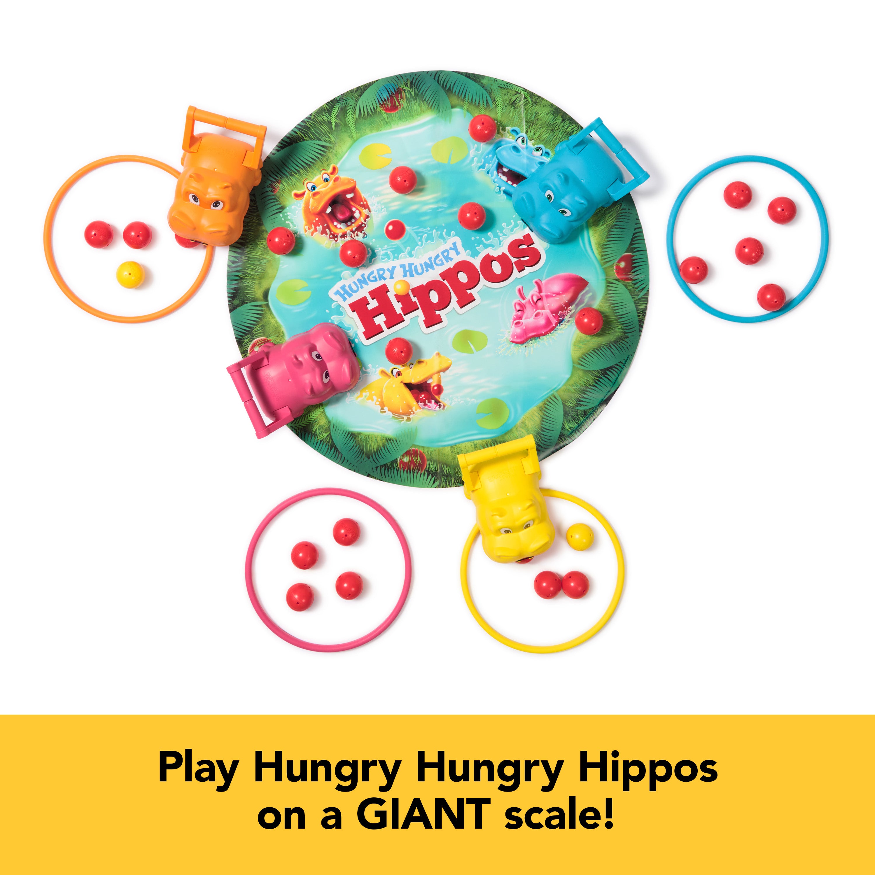 Spin Master Games, Hungry Hungry Hippos Giant Edition, Family Board Game Indoor & Outdoor Fun Game with Big Oversized Gameboard, for Ages 4+