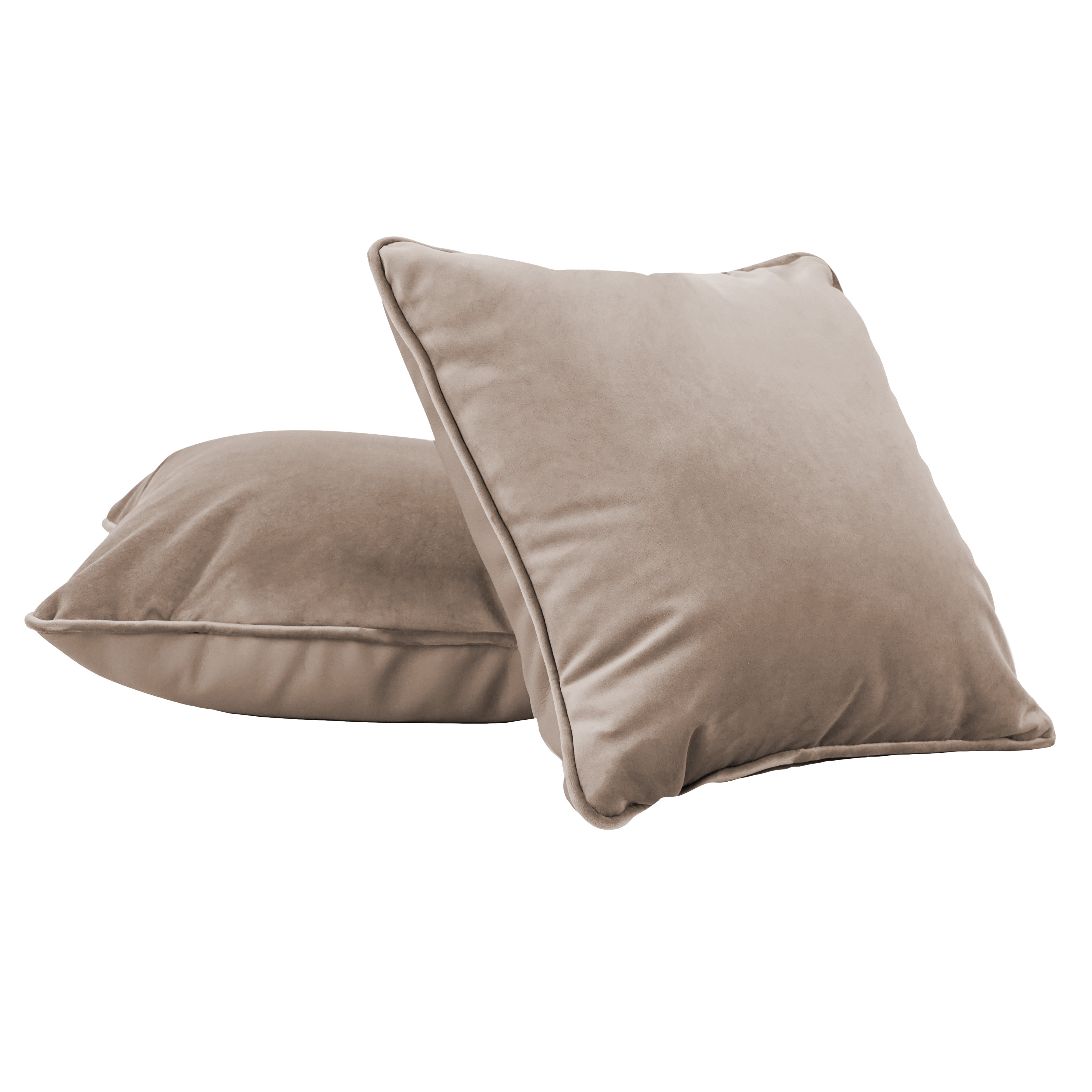15" x 15" Square Microfiber and Faux Leather Pillow with Piping, 2-Piece - Caffe