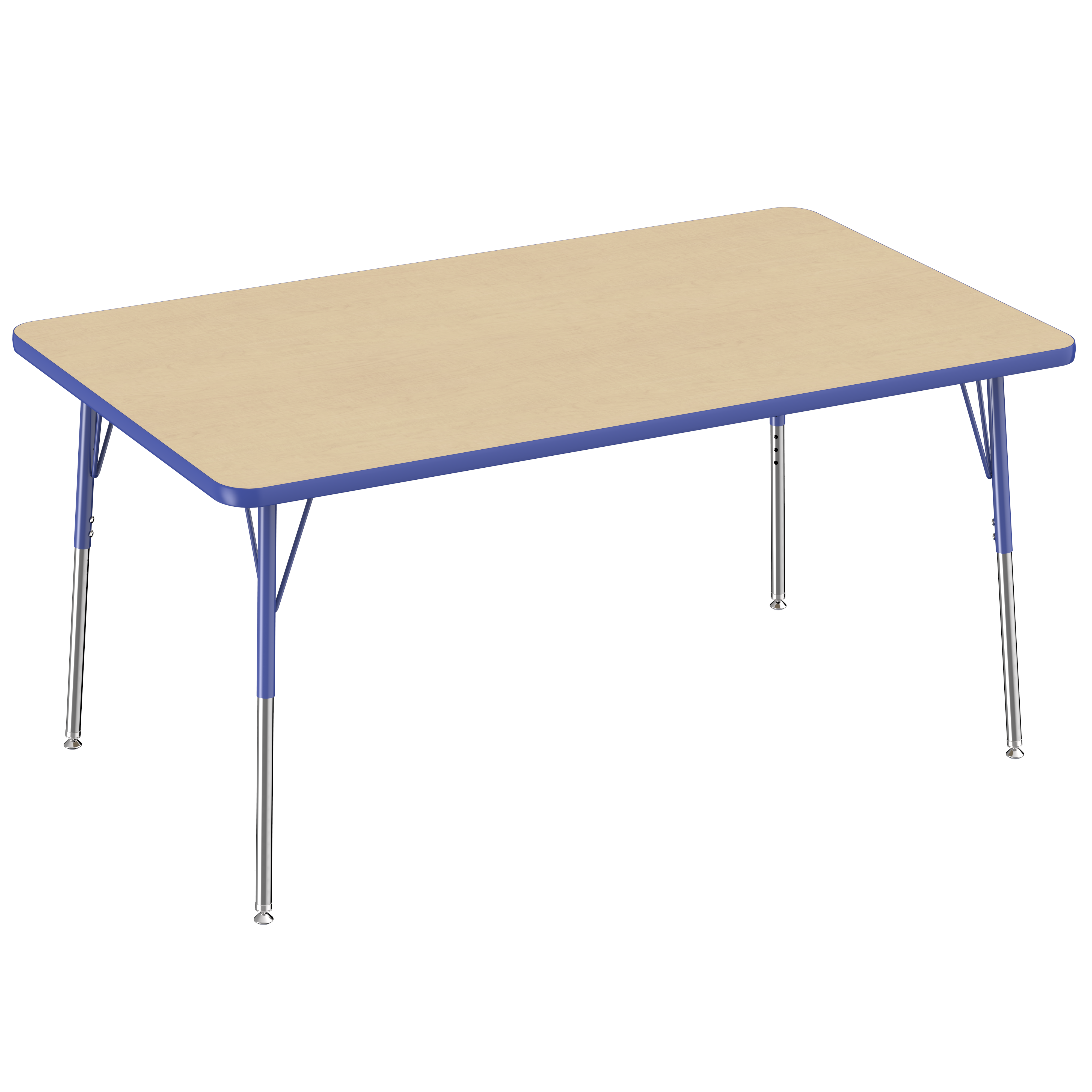 36" x 60" Rectangle T-Molding Activity Table with Adjustable Standard Swivel Glide Legs - Maple/Blue