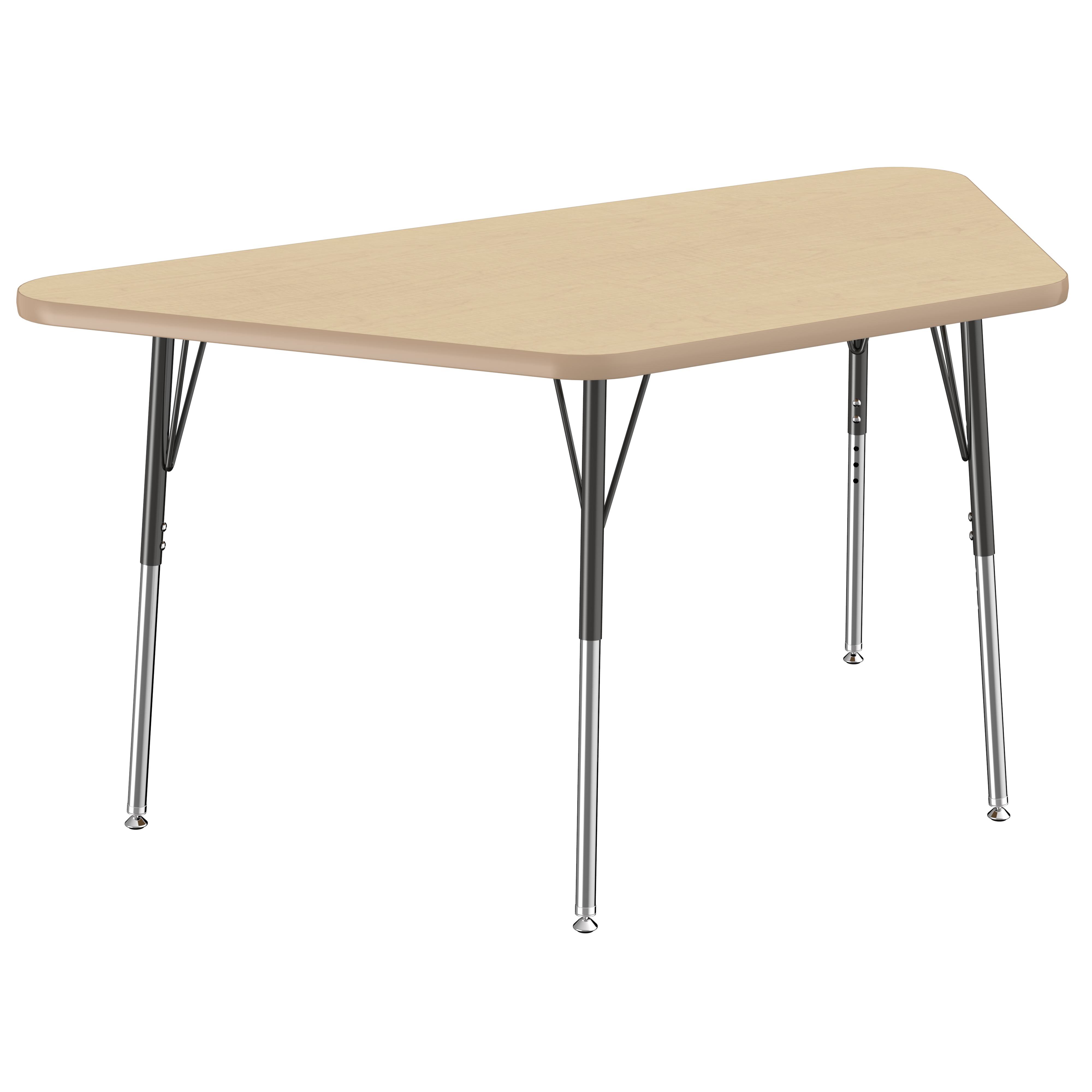 30" x 60" Trapezoid T-Molding Activity Table with Adjustable Standard Swivel Glide Legs - Maple/Maple/Black