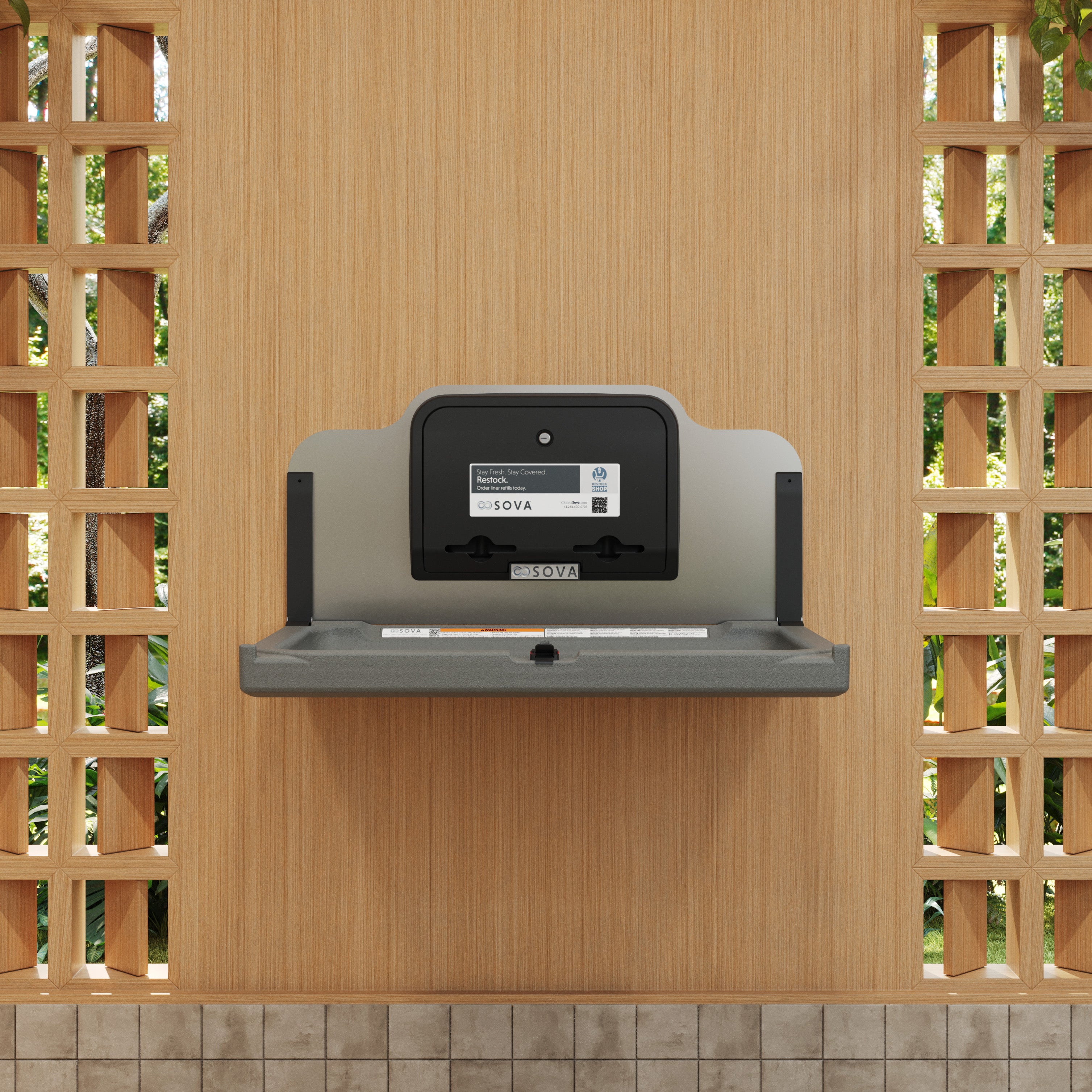 Element Horiz. Changing Station w/ Black Liner Dispenser & SS Backsplash - Dark Gray