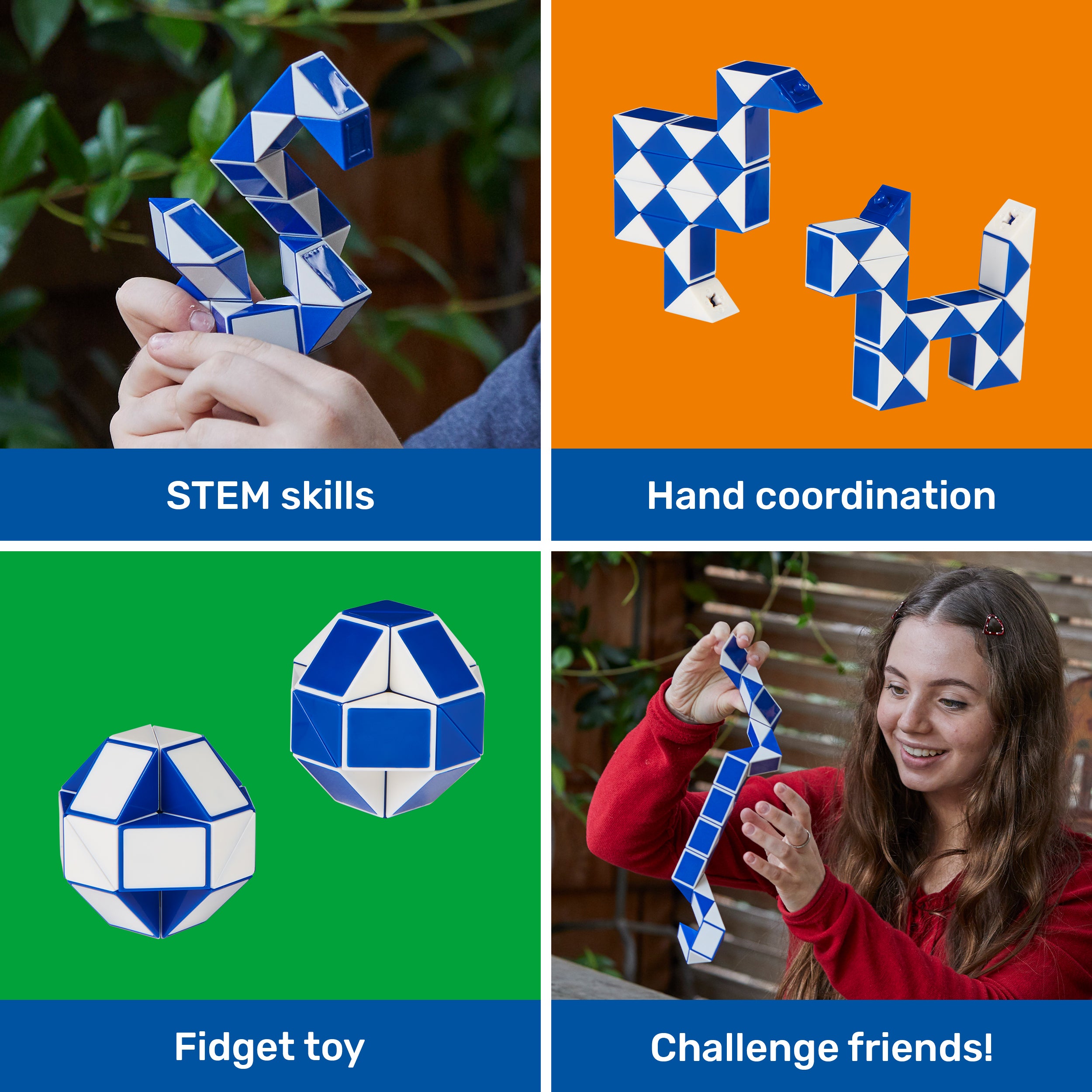 Rubik’s Cube, Connector Snake, Two-Pack Cubes 3D Puzzle Game Stress Relief Fidget Toy, Classic Color-Matching Puzzle, Problem-Solving Brain Teaser, for Adults, Teens, Kids Ages 8 & Up