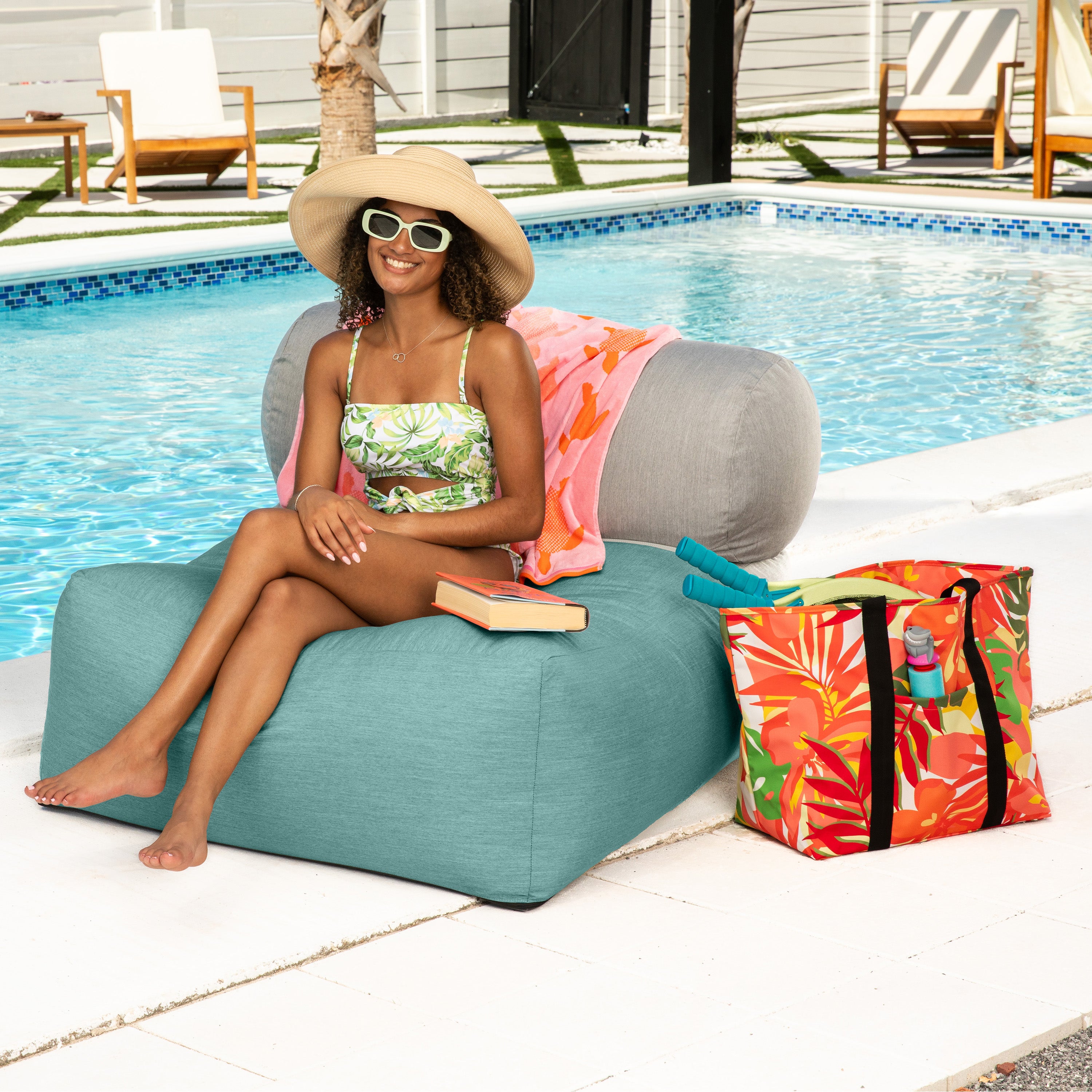 Jaxx Tybee Large Outdoor Lounge w/ Bolster - Sunbrella Breeze