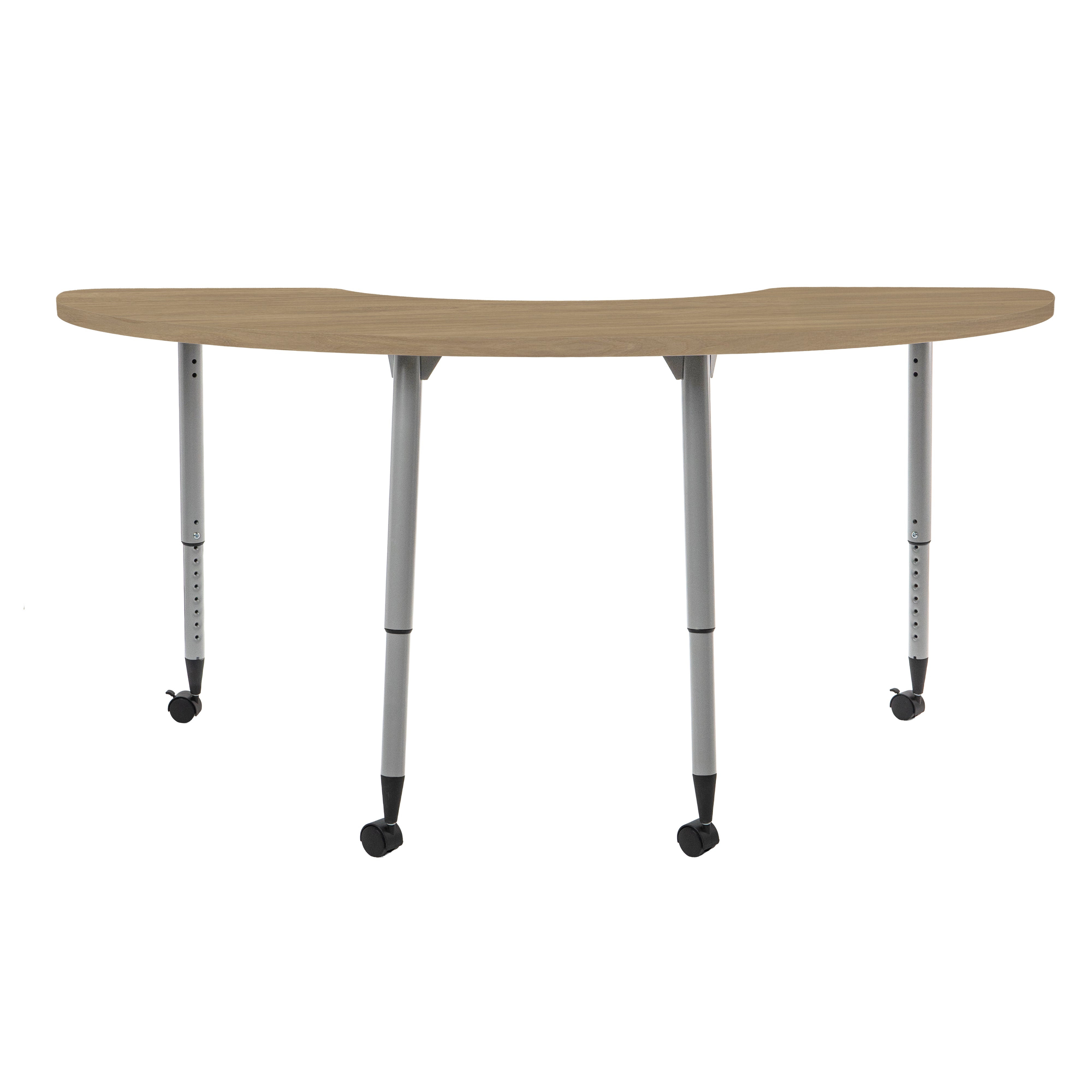 Adapte 36" x 72" Half Moon Woodgrain Activity Table with Adjustable Tapered Legs - Pasadena Oak/Silver