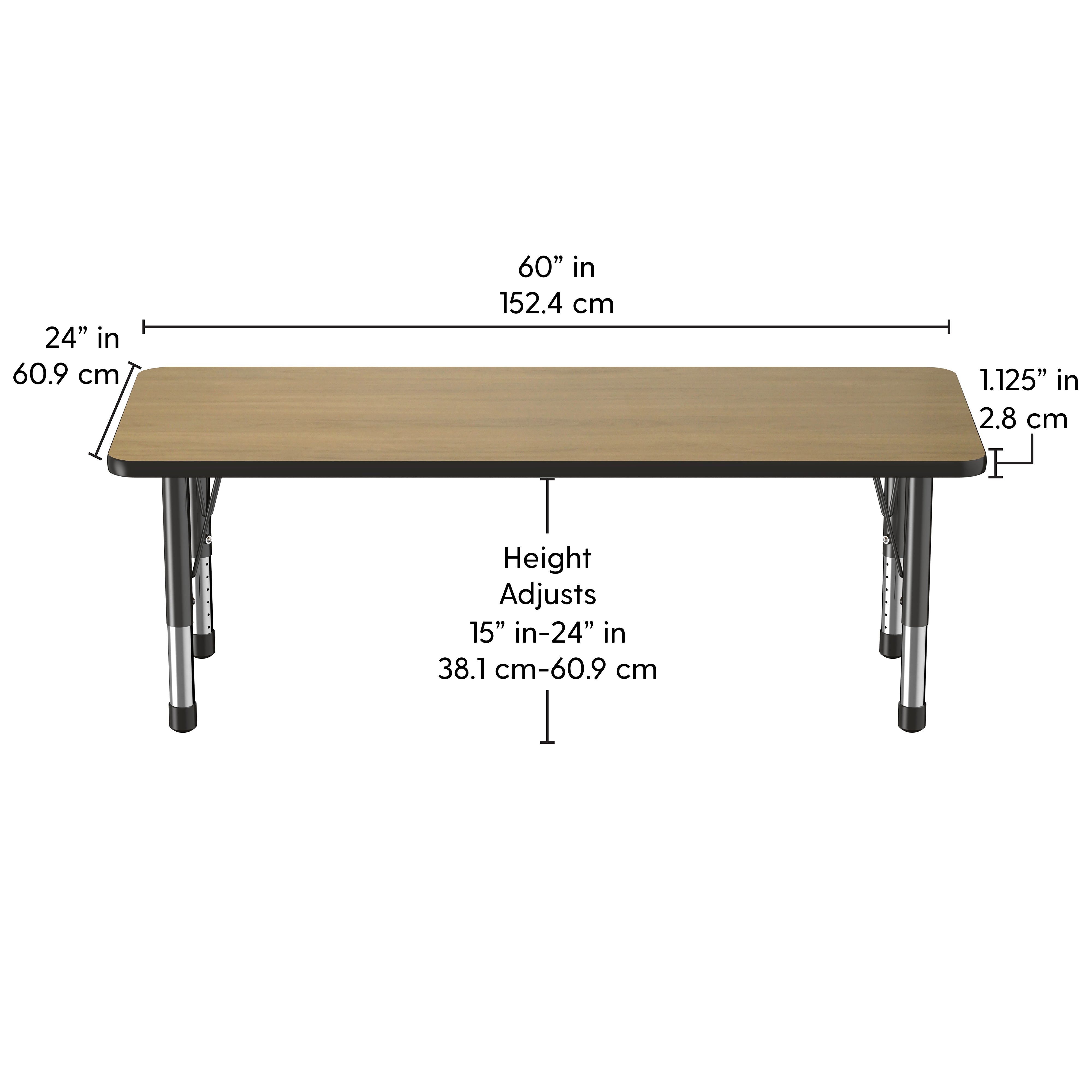 24" x 60" Rectangle T-Molding Activity Table with Adjustable Chunky Legs - Pasadena Oak/Black